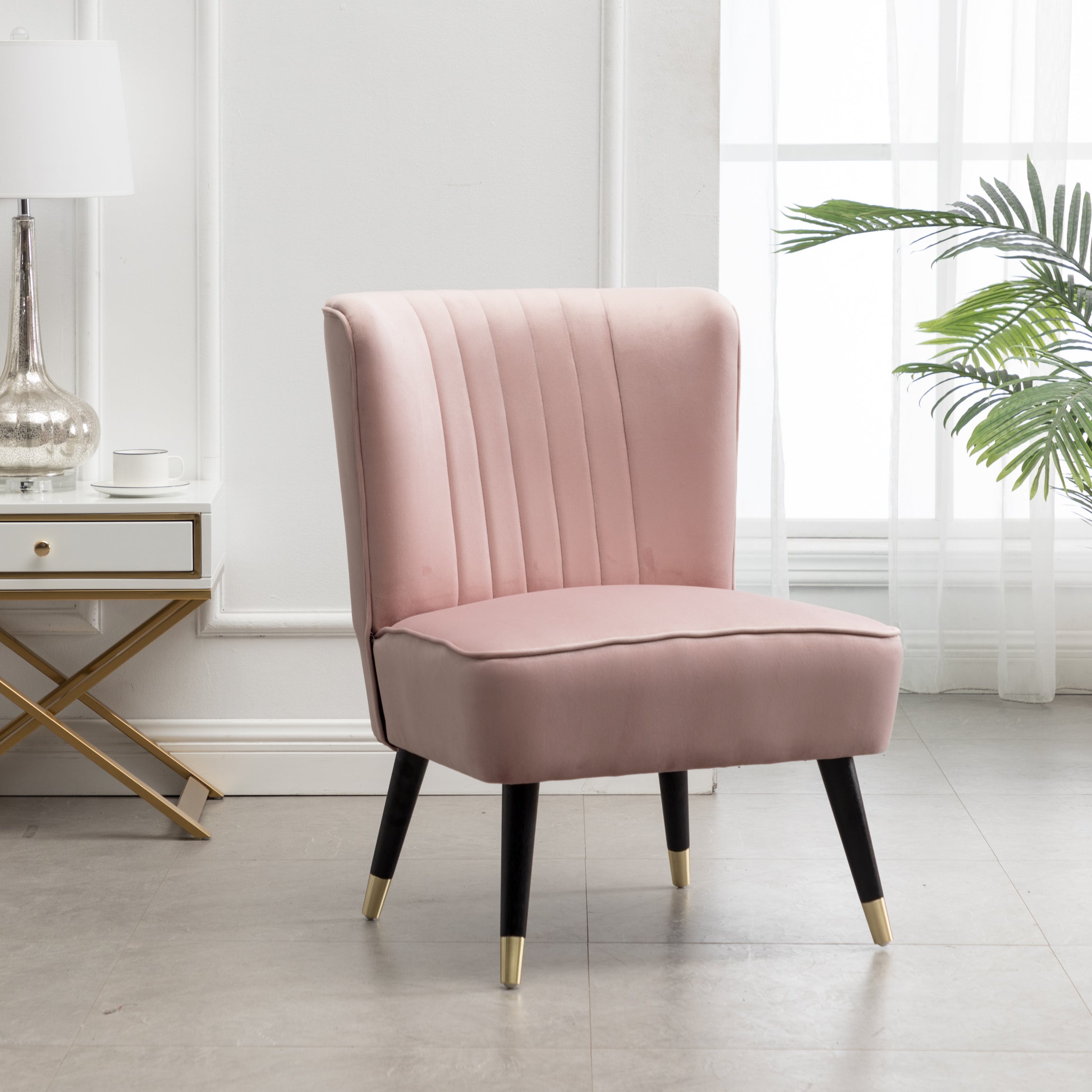 Elon Contemporary Velvet Upholstered Accent Chair, Pink--1