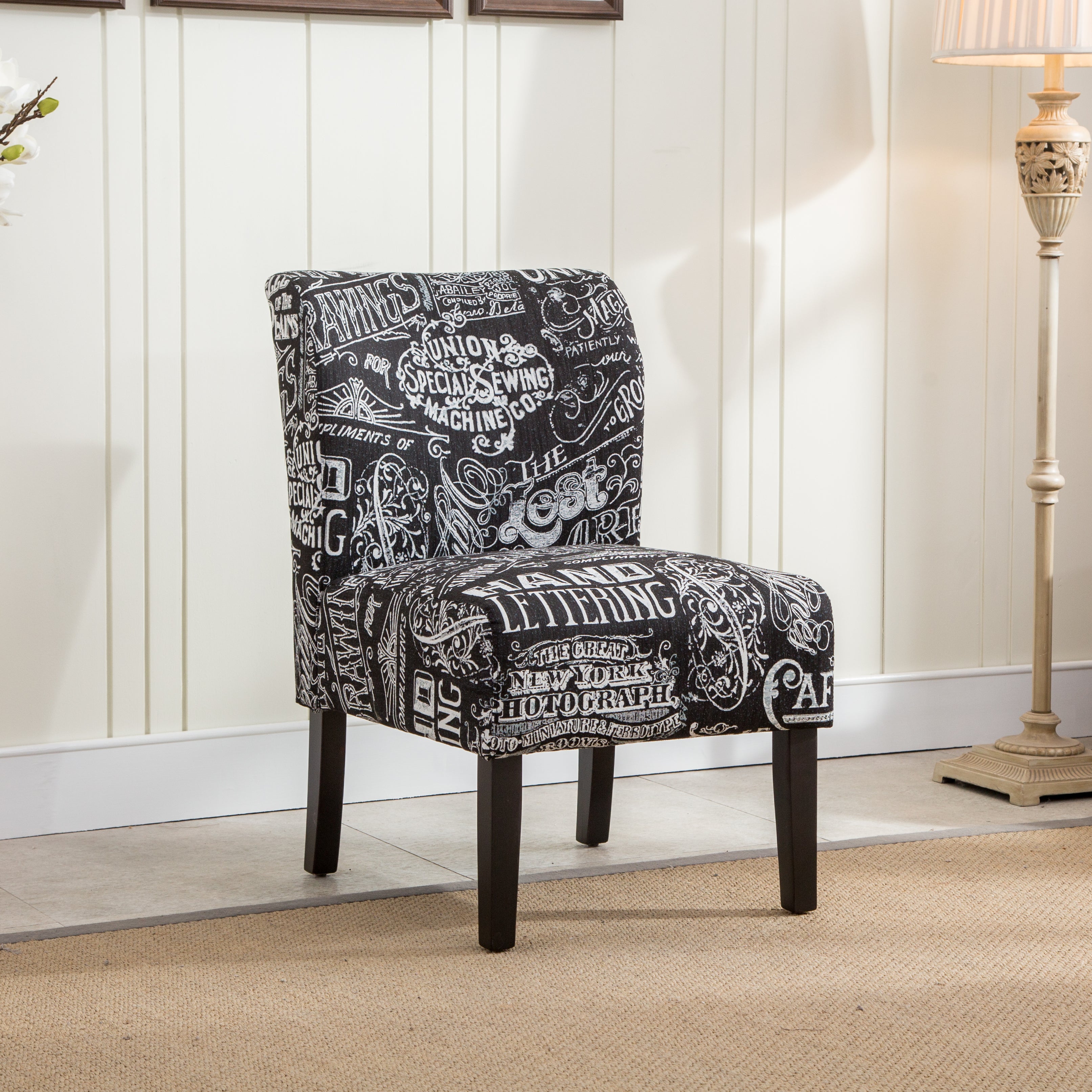 Capa Chalkboard Shadow Print Fabric Armless Contemporary Accent Chair--1