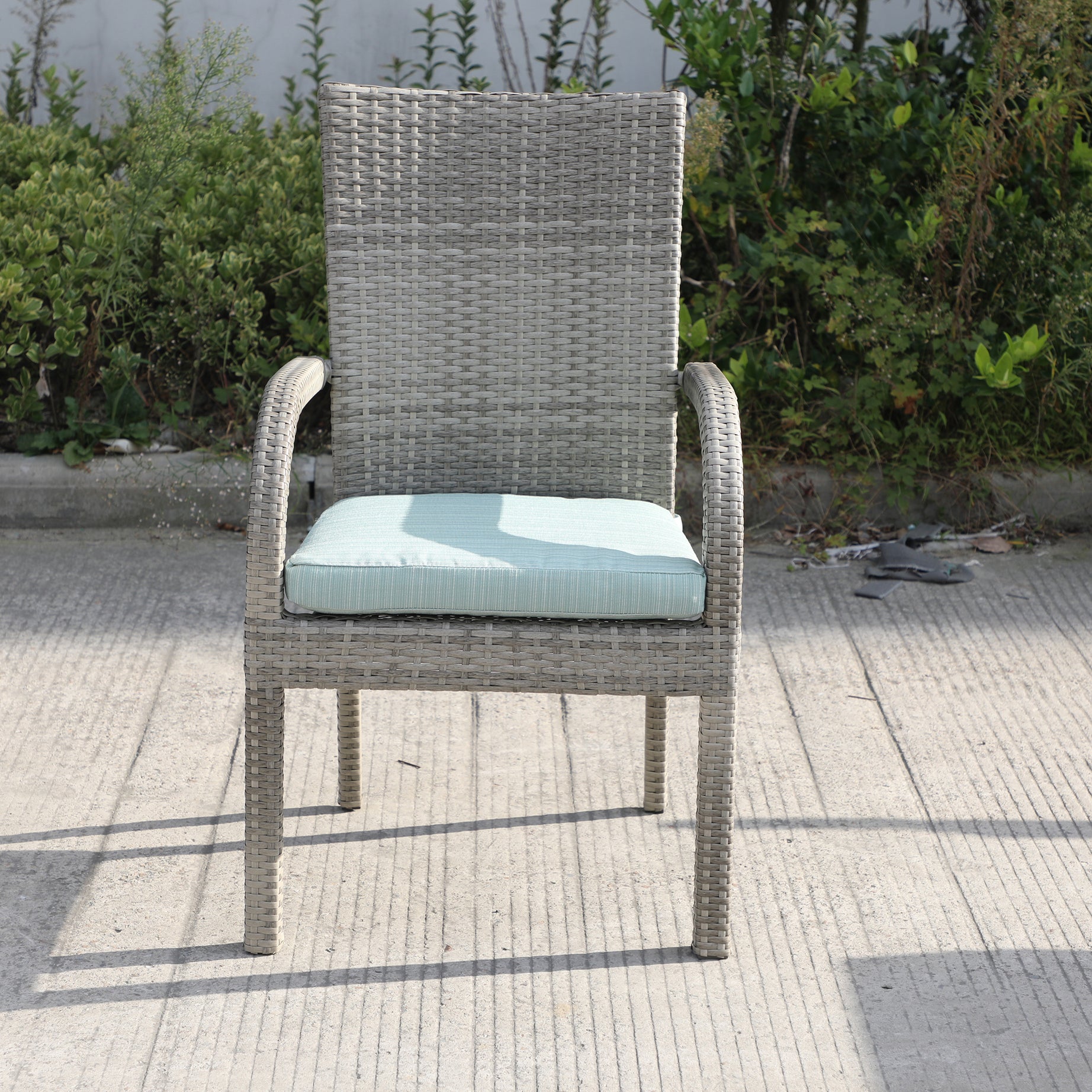 Balcones Outdoor Wicker Dining Chairs With Cushions, Set of 8, Gray/Aqua--1