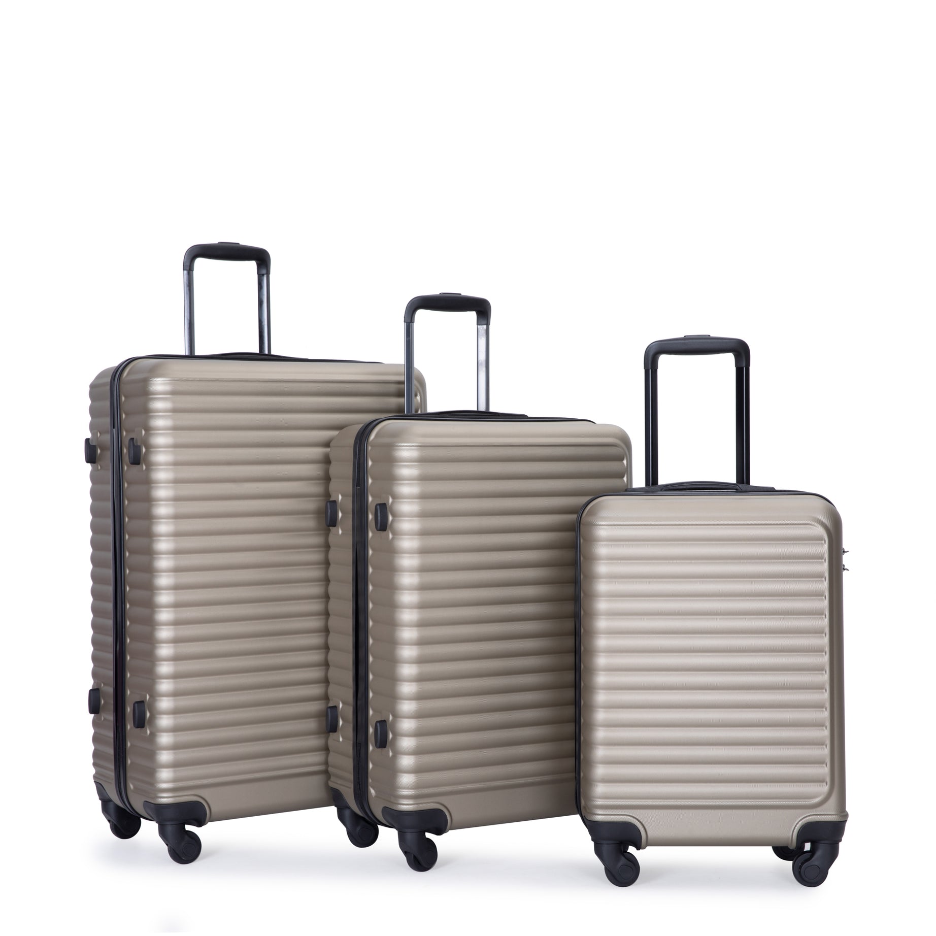 3 Piece Luggage Sets ABS Lightweight Suitcase with Two Hooks, Spinner Wheels, TSA Lock, (20/24/28) GOLD--1