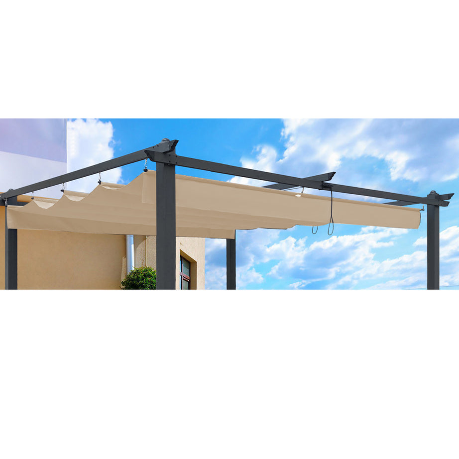 Replacement Canopy Top Fabric for 10x10 Ft Outdoor Patio Retractable Pergola Sunshelter Pergola Canopy-Khaki--1