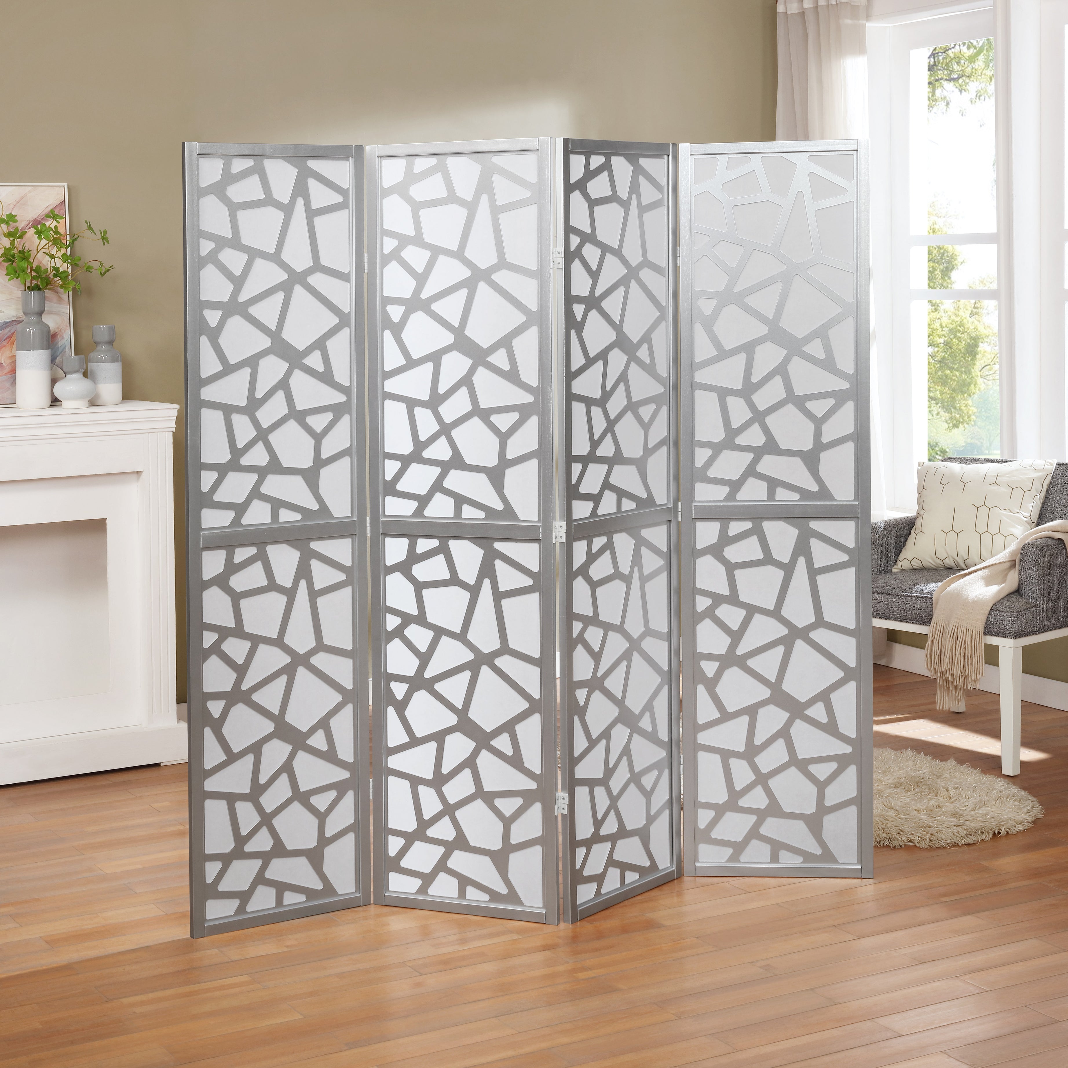 Giyano 4 Panel Screen Room Divider, Sliver--1