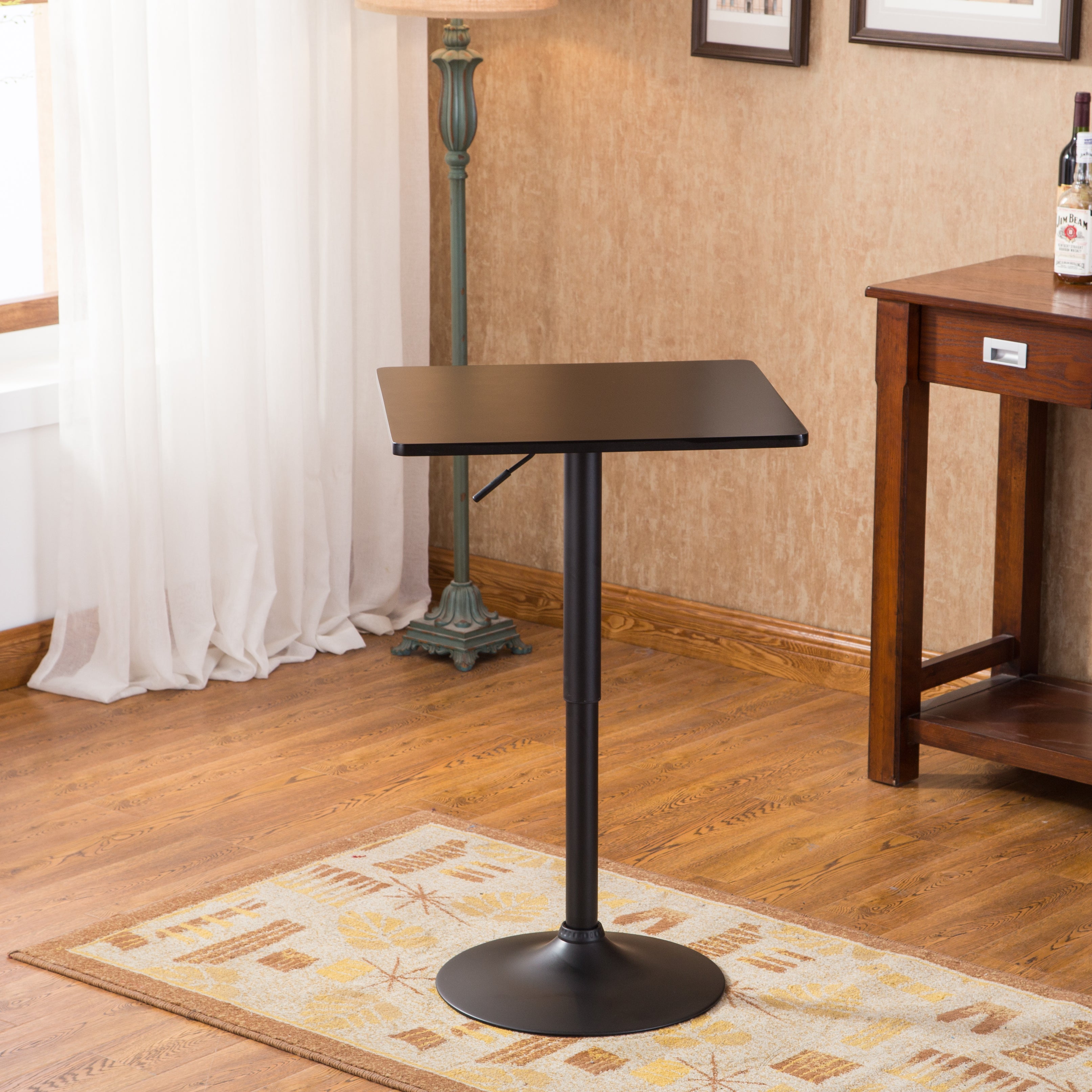 Belham Black Square Top Adjustable Height with Black Leg And Base Metal Bar Table--1