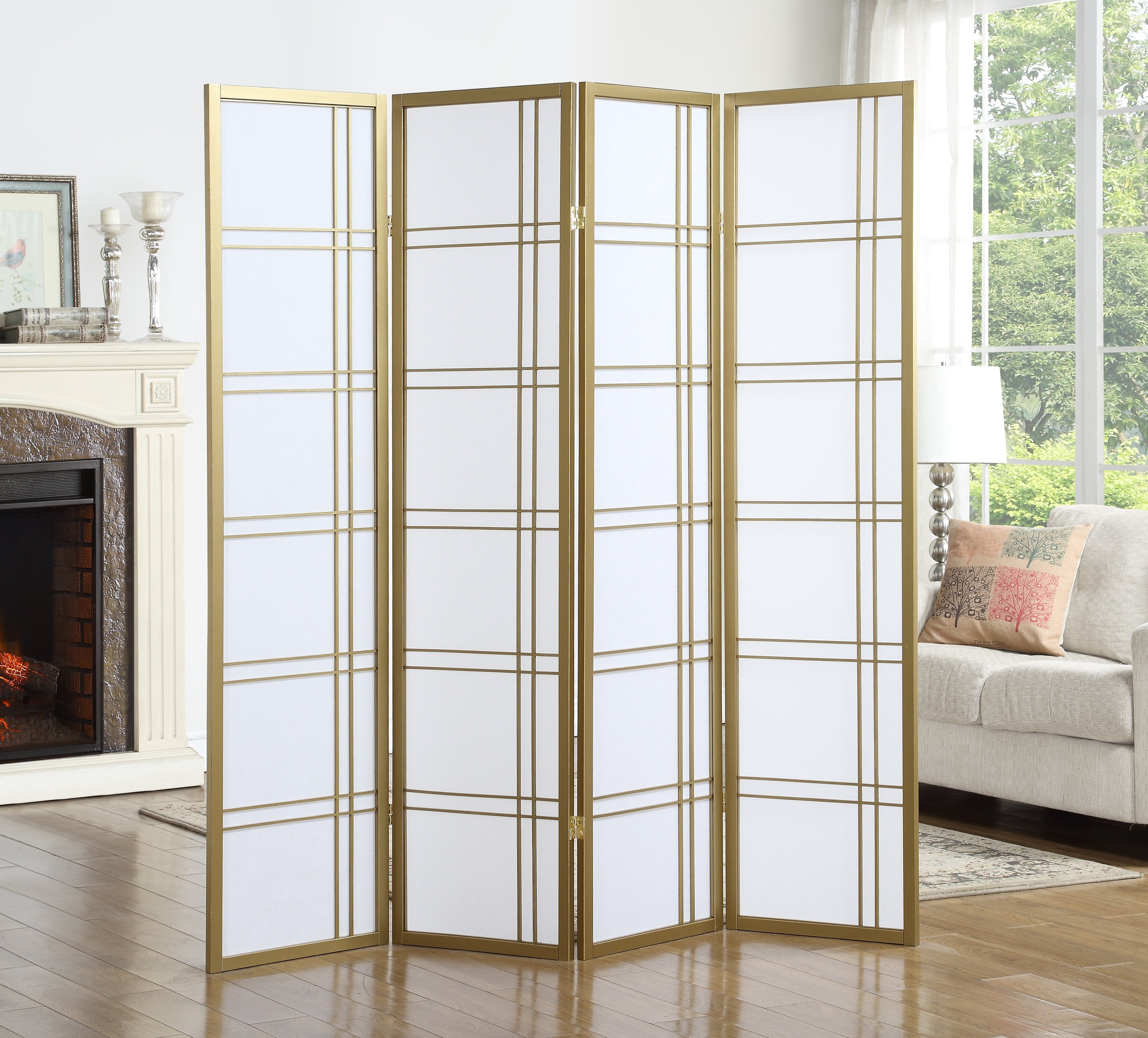 Seto 4-Panel Room Divider Screen, Gold--1