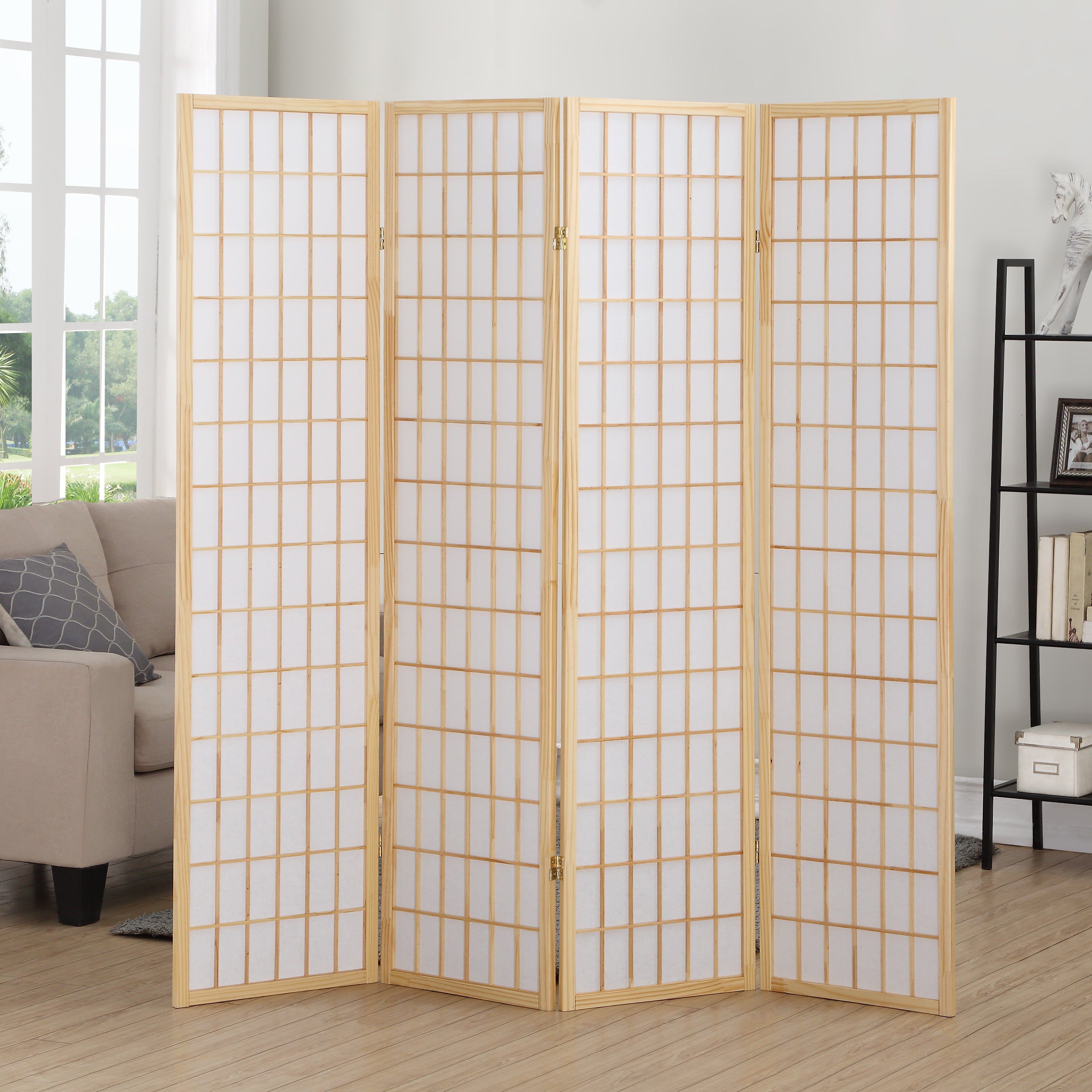 4 Panel Oriental Shoji Screen / Room Divider, Natural--1