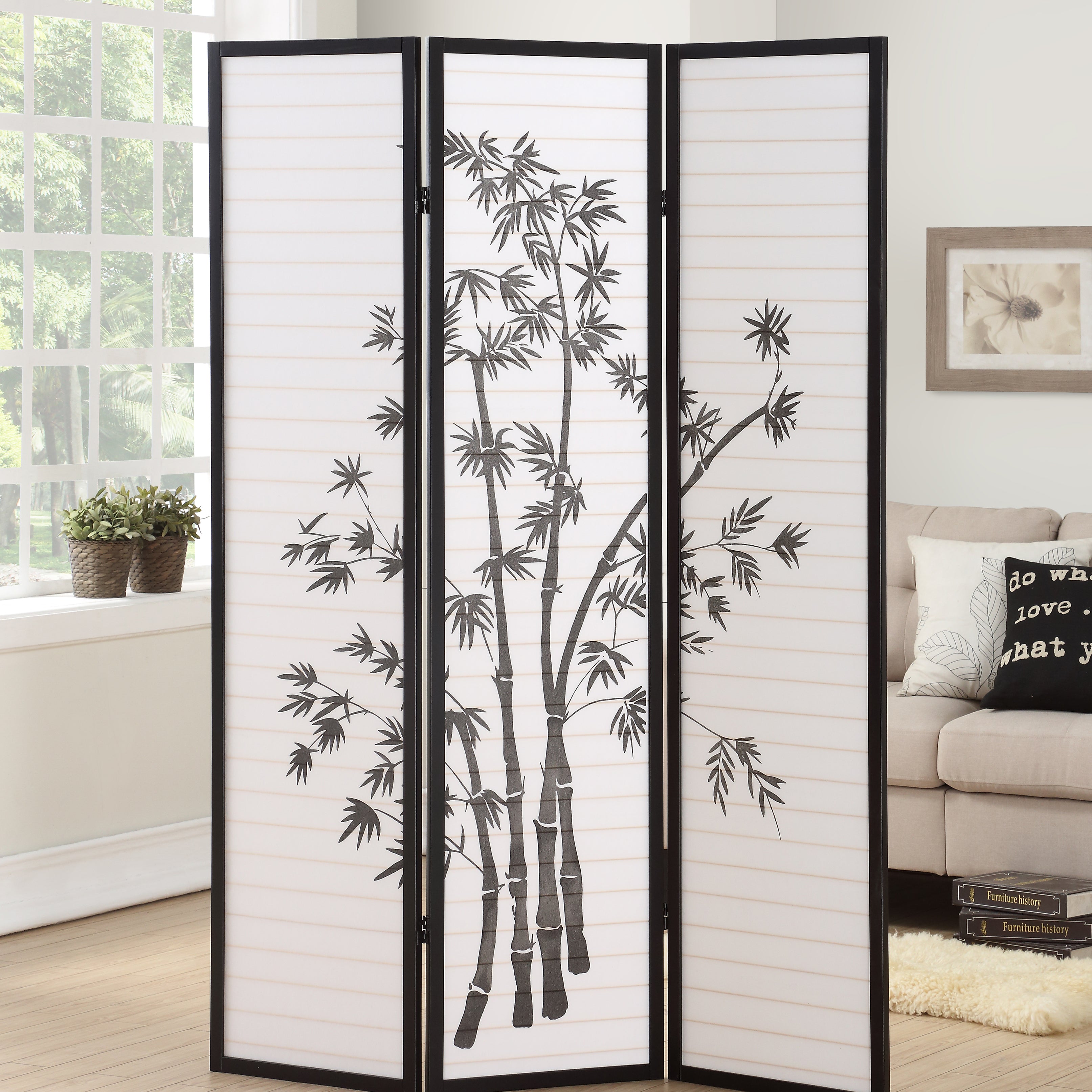 Roundhill 3-Panel Oriental Shoji Screen/Room Divider, Black--1