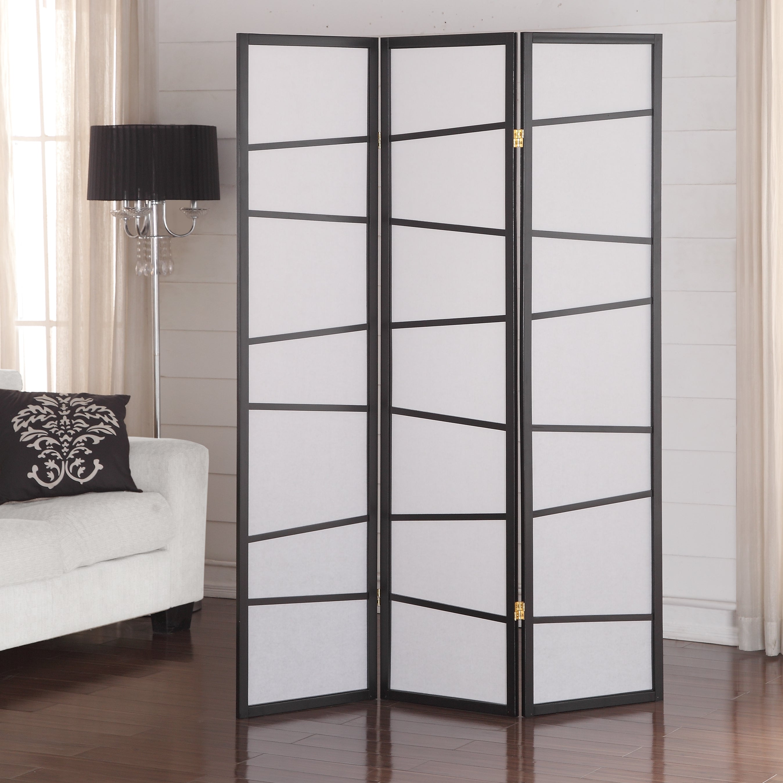 3-Panel Screen Room Divider, Black--1