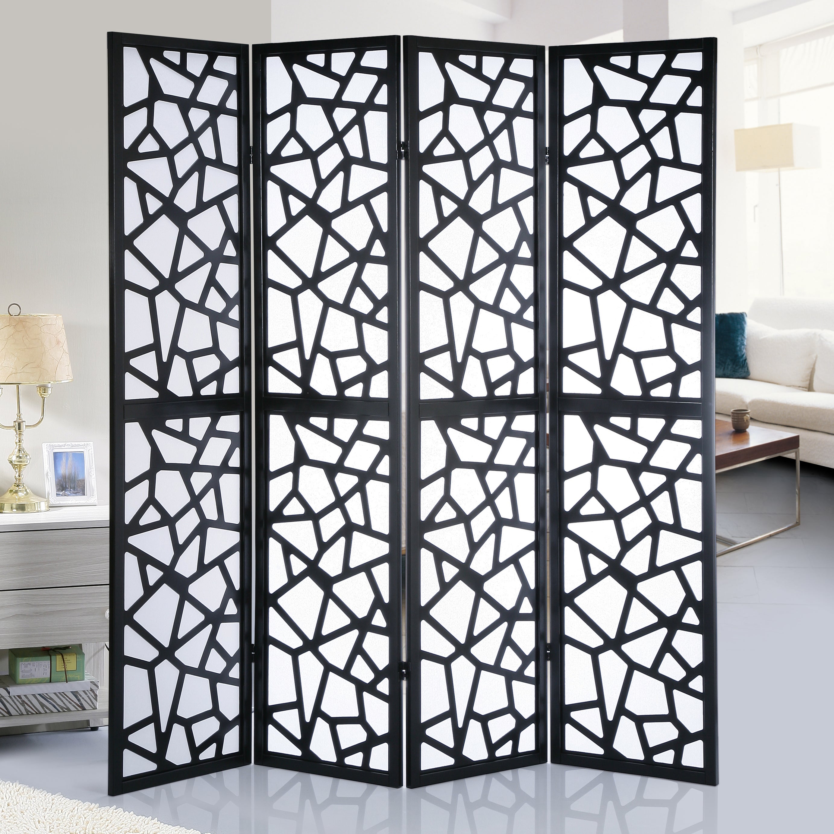 Giyano 4 Panel Screen Room Divider, Black--1