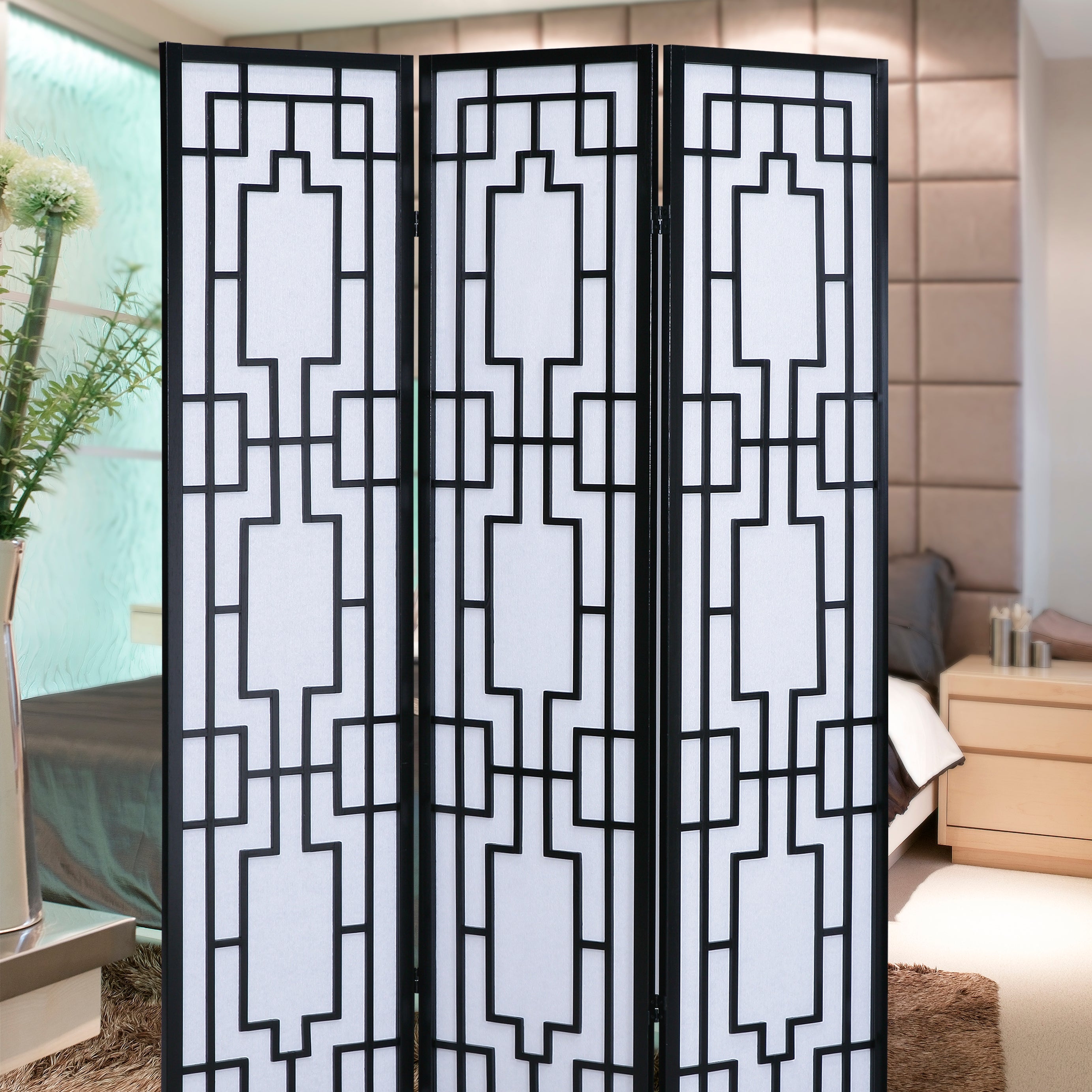 Sudoku 3 Panel Room Divider Screen, Black--1