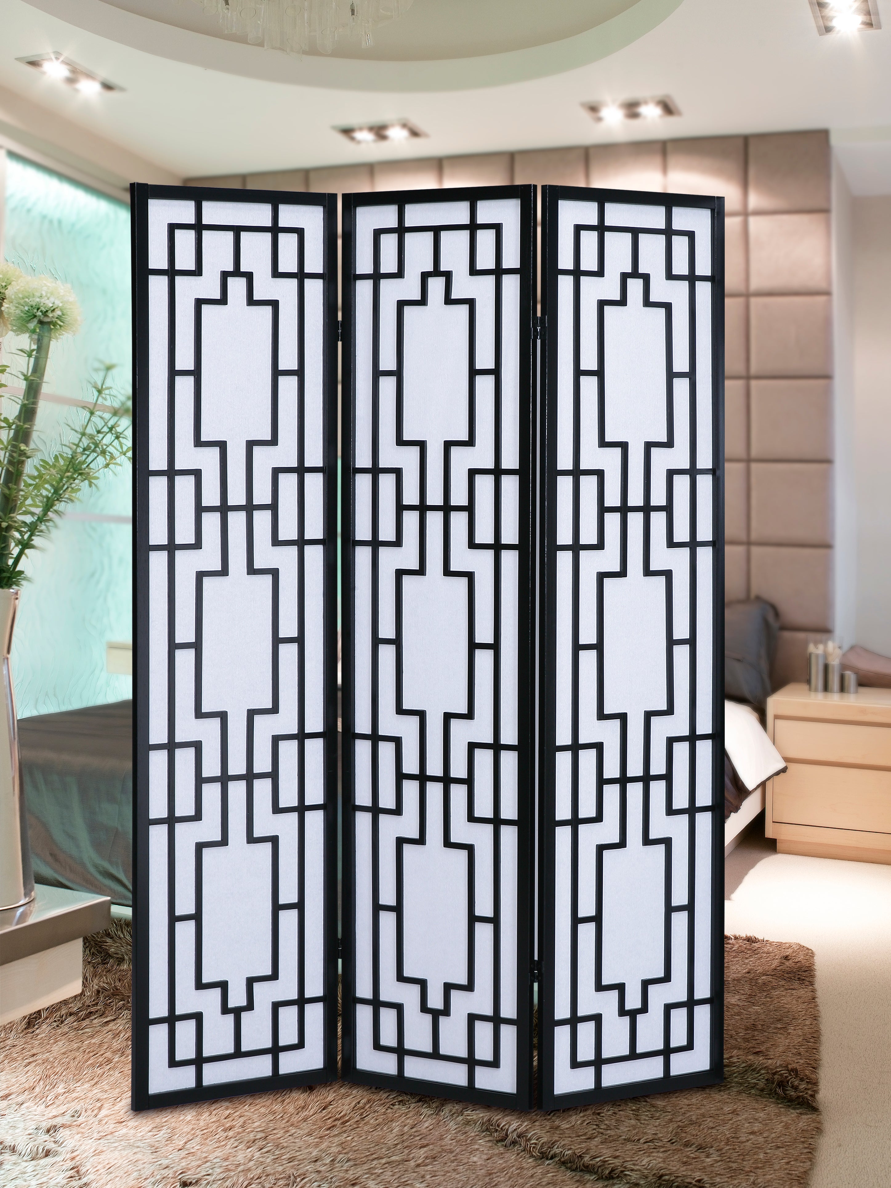 Sudoku 3 Panel Room Divider Screen, Black--1