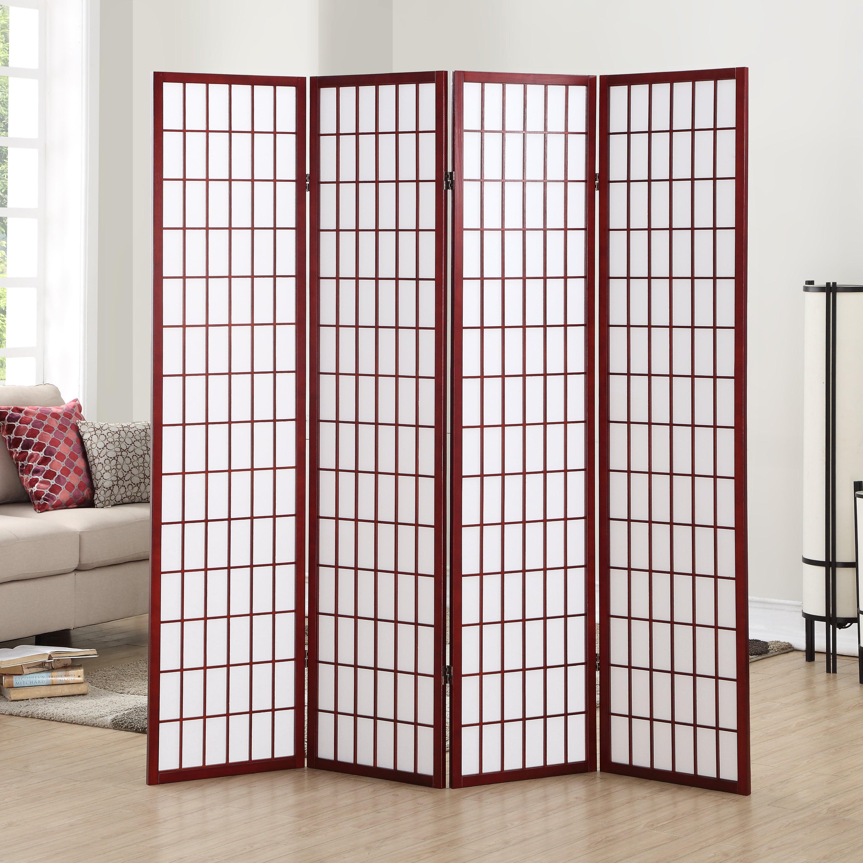 4 Panel Oriental Shoji Screen / Room Divider, Cherry--1