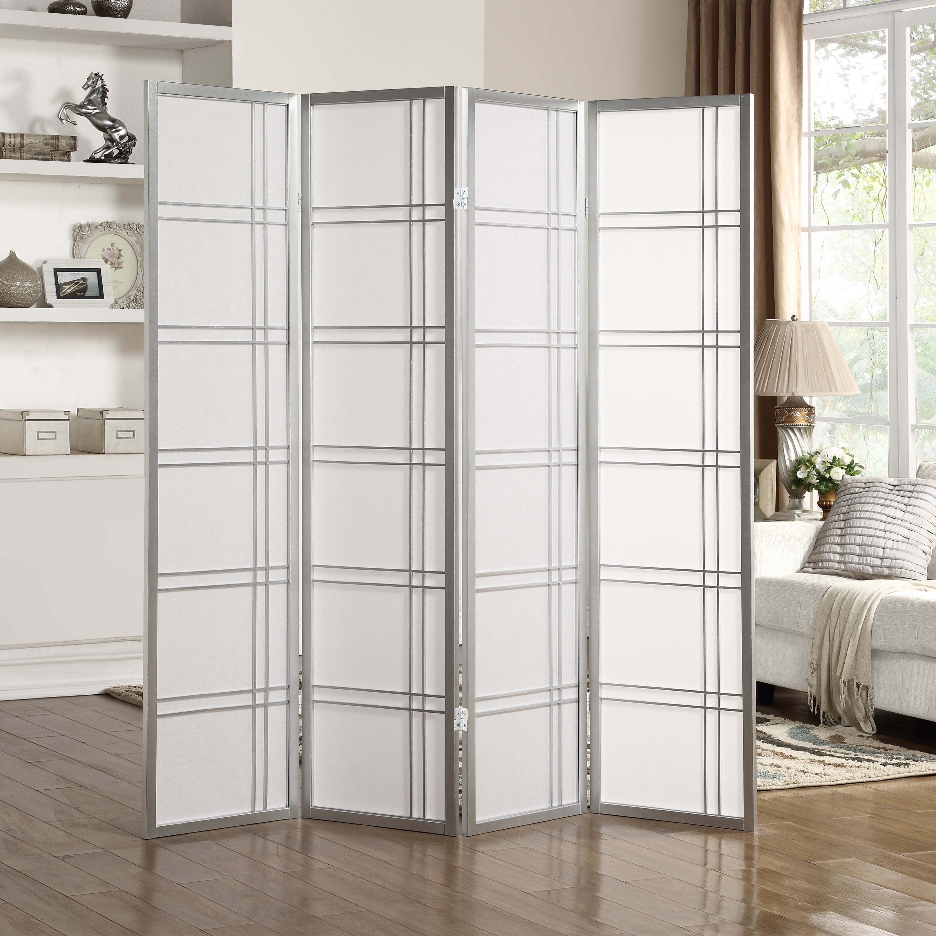 Seto 4-Panel Room Divider Screen, Silver--1