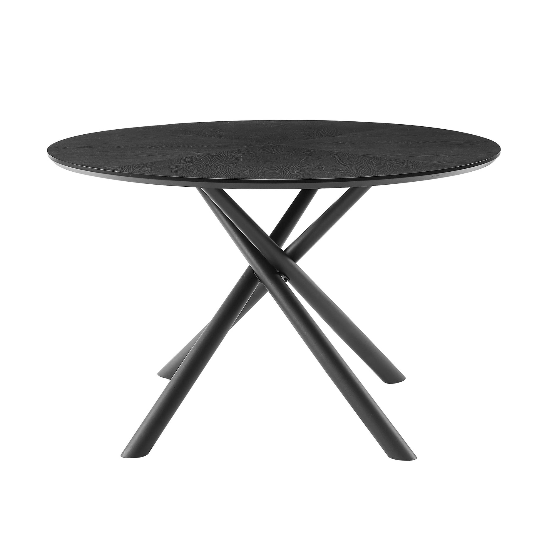 47.25'' Round MDF Coffee Table End Table Short Leisure Tea Table Cross Legs Metal Base, Easy to Assemble,BLACK--1