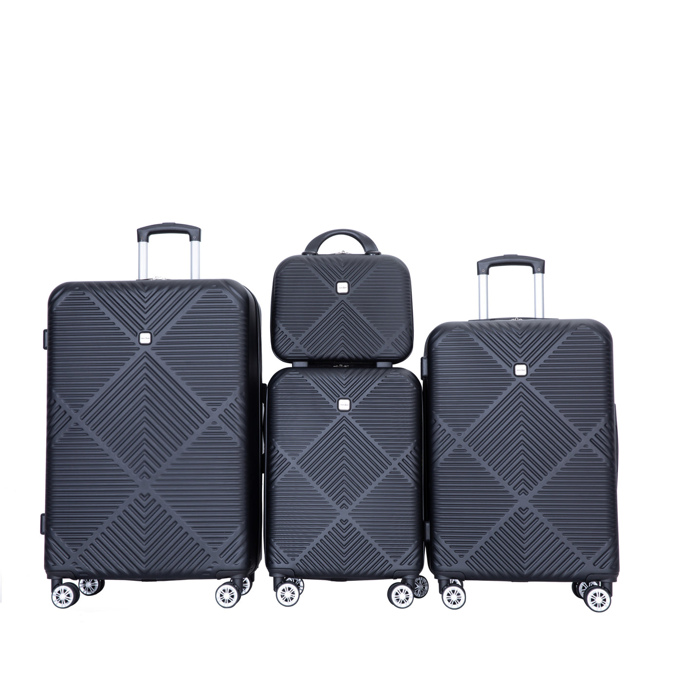 4-piece ABS lightweight suitcase, 14 inch makeup box, aircraft wheels (14/20/24/28) BLACK--1