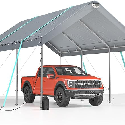 Sannwsg 10 * 20 Heavy Duty Carport Canopy - Extra Large Portable Car Tent Garage with Adjustable Peak Height from 9.5ft to 11ft,Removable Roof &Side Walls for Car, SUV,Boats--1