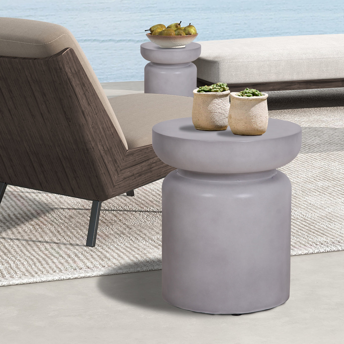 Faux Concrete Texture 17 Inch Height Accent Table For Indoor And Outdoor--1