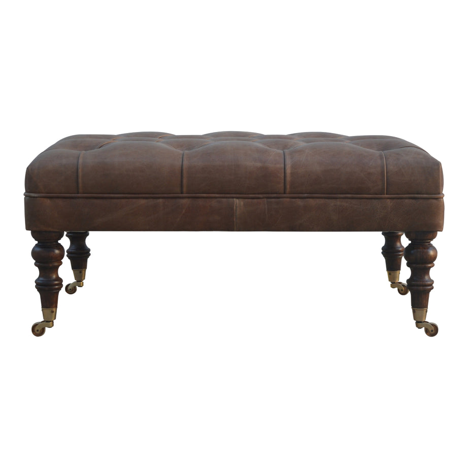 Artisan Furniture Solid Wood Buffalo Leather Ottoman--1