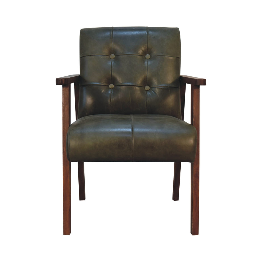 Olive Buffalo Leather Chair--1