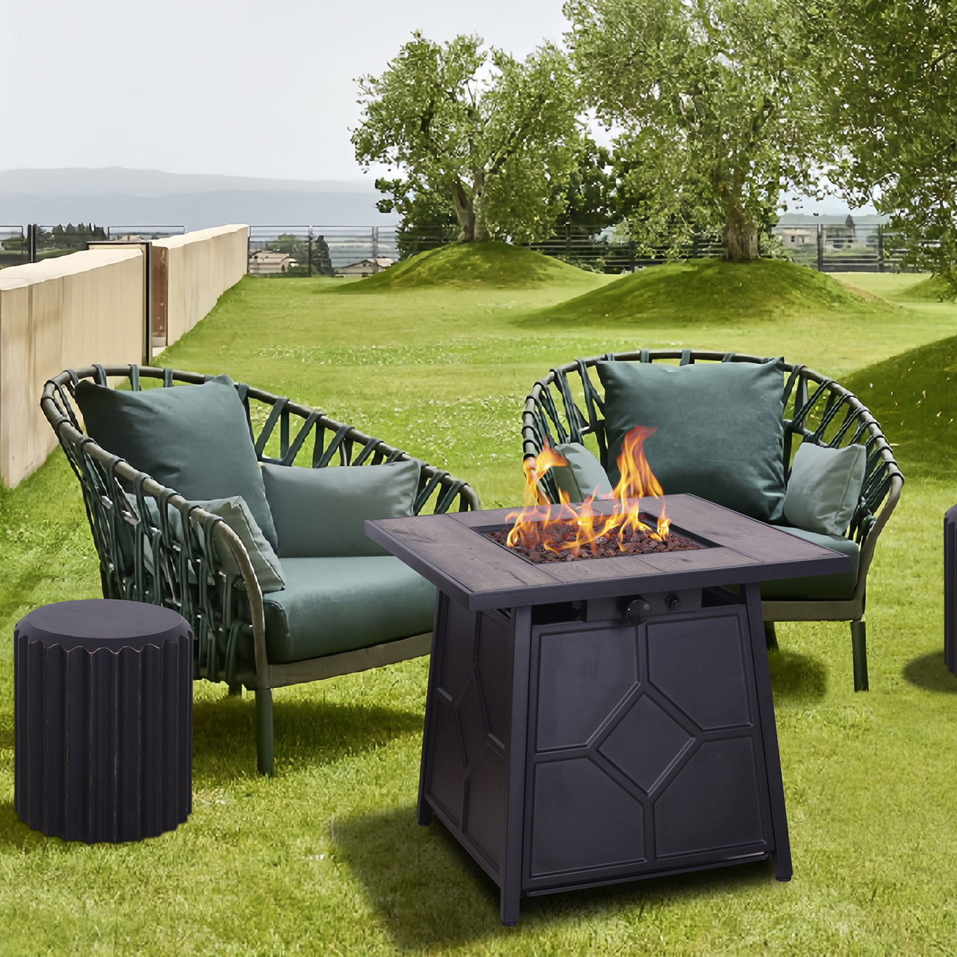 40,000 BTU Steel Propane Gas Fire Pit Table With Steel lid, Weather Cover--1