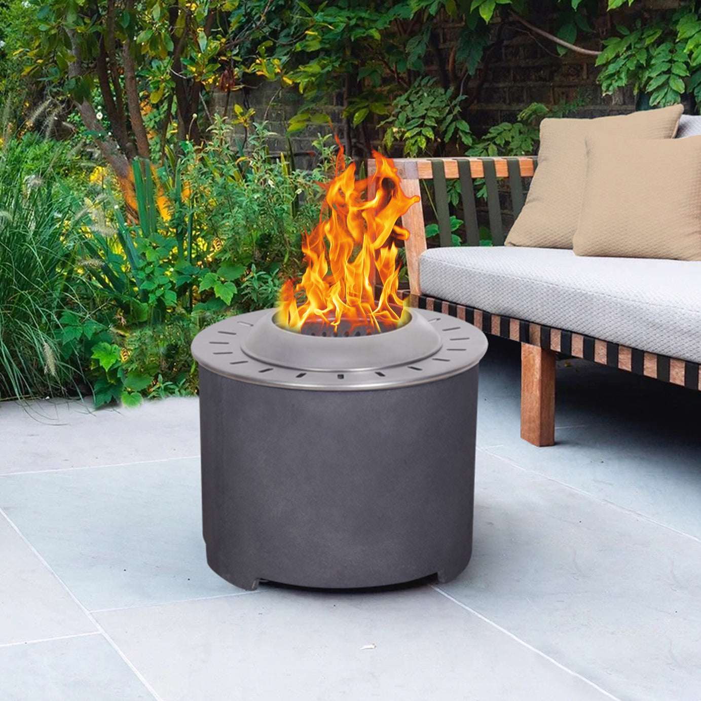 20.5 Inch x 15 Inch Dark Grey Faux Concrete Texture Smokeless Firepit With Wood Pellet/Twig/Wood As The Fuel--1