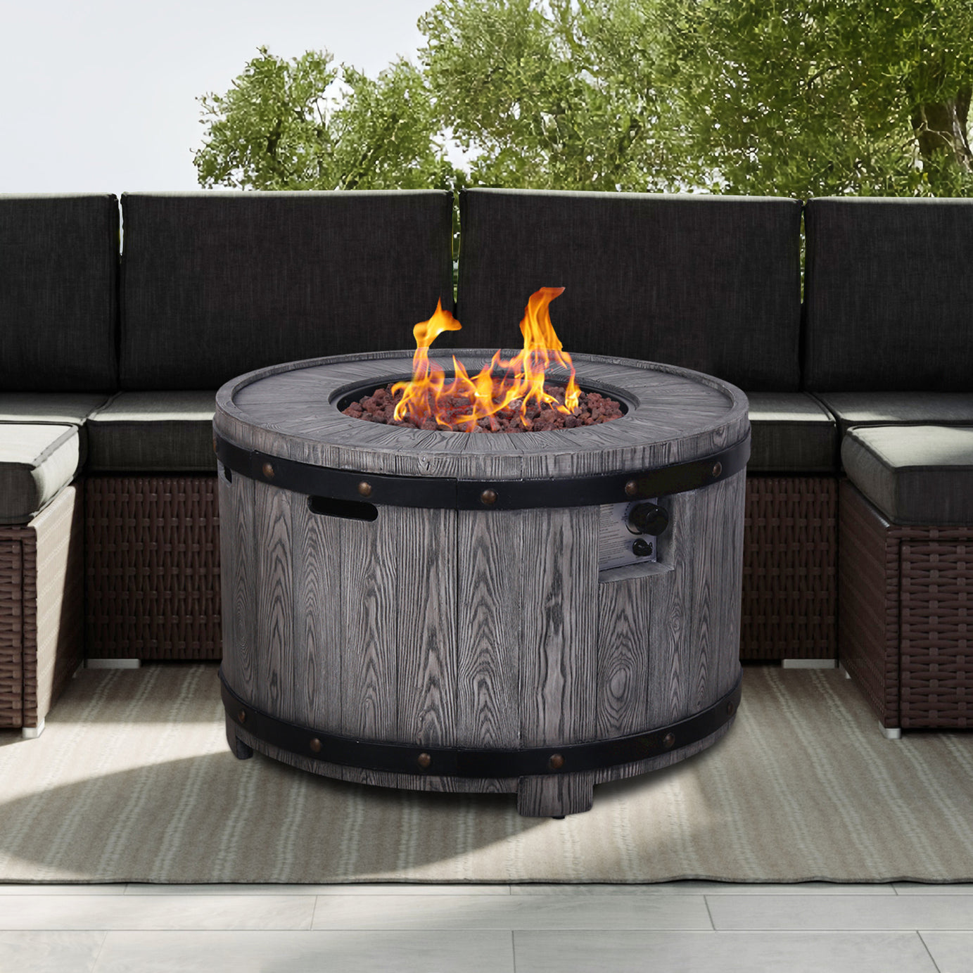 Hot Sales Product Faux Wood Grain Gas Fire Pit Table, Create A Wild-joy Resort On Your Patio With This Fire Pit Table--1