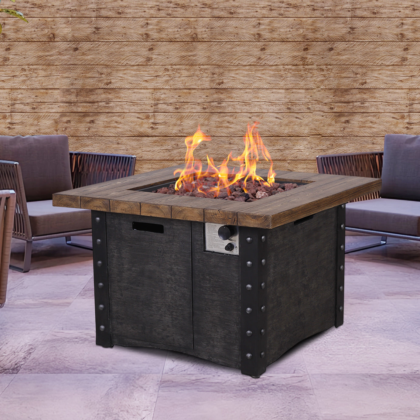 Good Product 50,000 BTU Outdoor Gas Fire Table , Faux Woodgraine table top Fire Pit--1