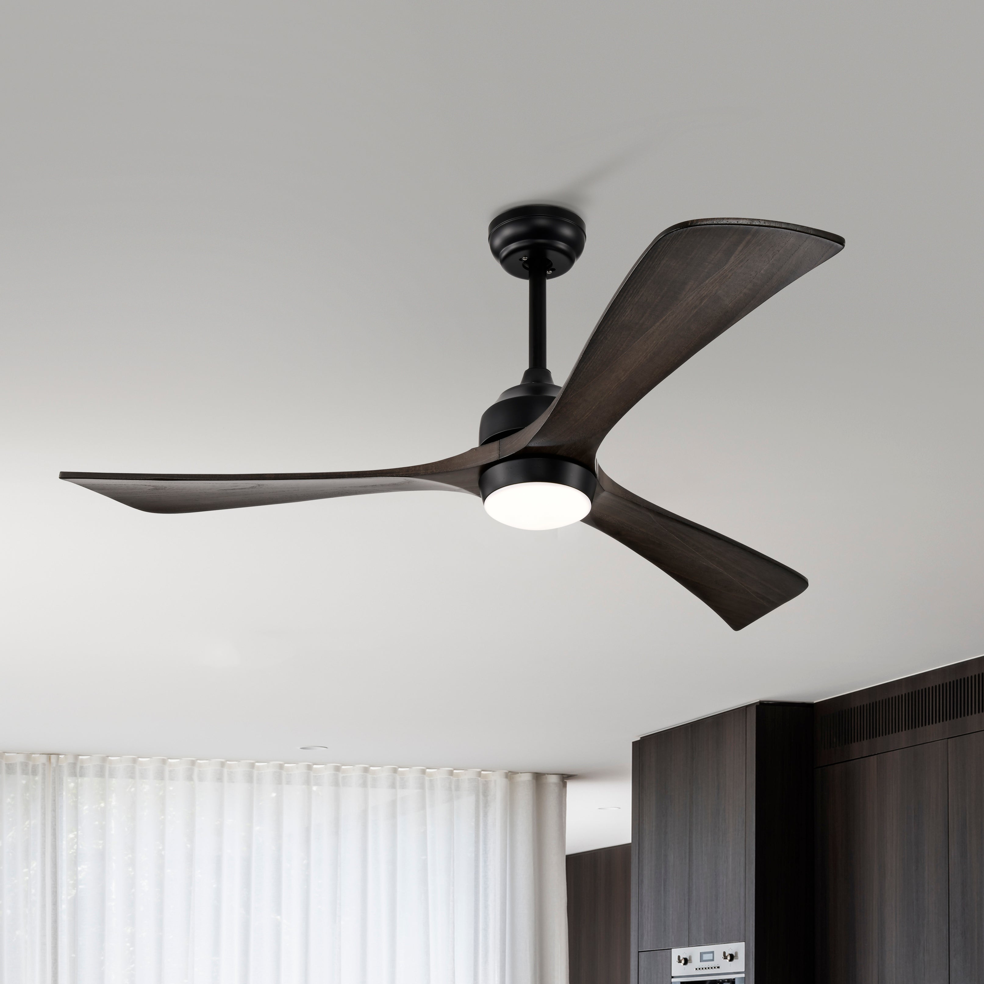 52" Ceiling Fan with Lights Remote Control,Quiet DC Motor 3 Blade Ceiling Fans 6 Speed Levels,Reversible Ceiling Fan, for Patio Living Room, Bedroom, Office,Indoor.(Matte Black +Black Walnut )--1