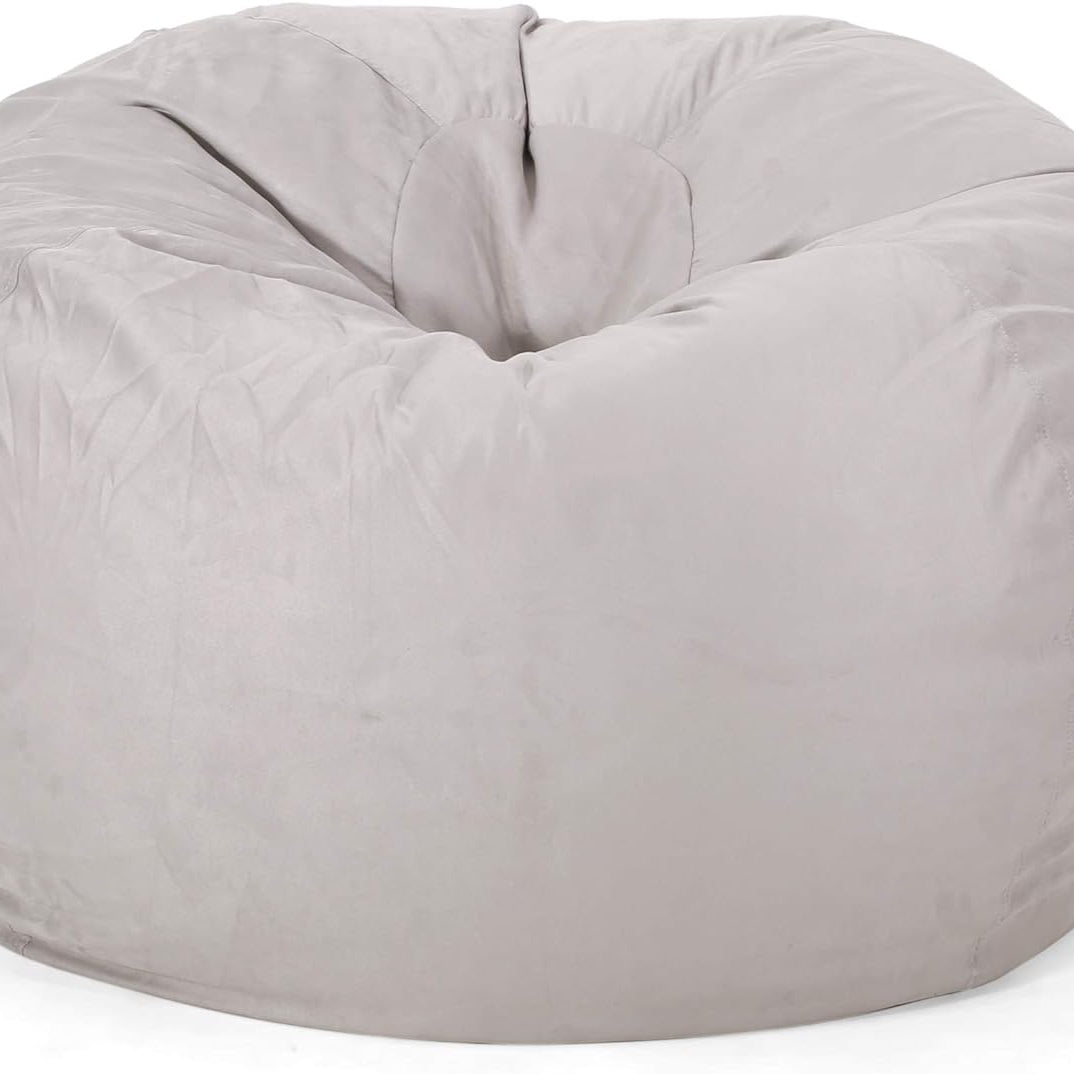 5-Foot Comfortable High-Density Shredded Foam Bean Bag Chair for Kids and Adults, with Removable Microsuede Cover, Ideal Reading and Bedroom Floor Lounge, Light Grey--1