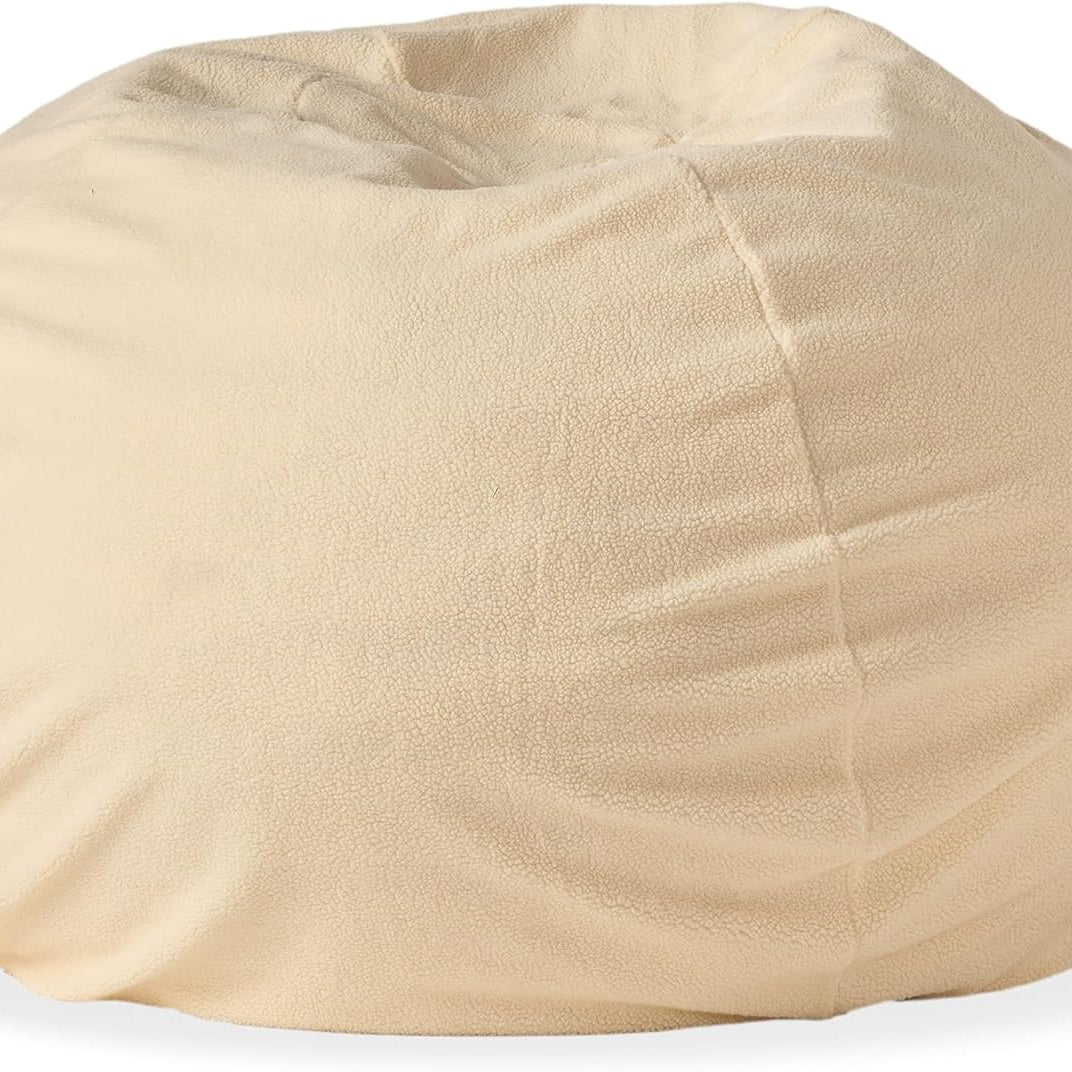 5-Foot Comfortable High-Density Shredded Foam Bean Bag Chair for Kids and Adults, with Removable Microsuede Cover, Ideal Reading and Bedroom Floor Lounge, Cream--1