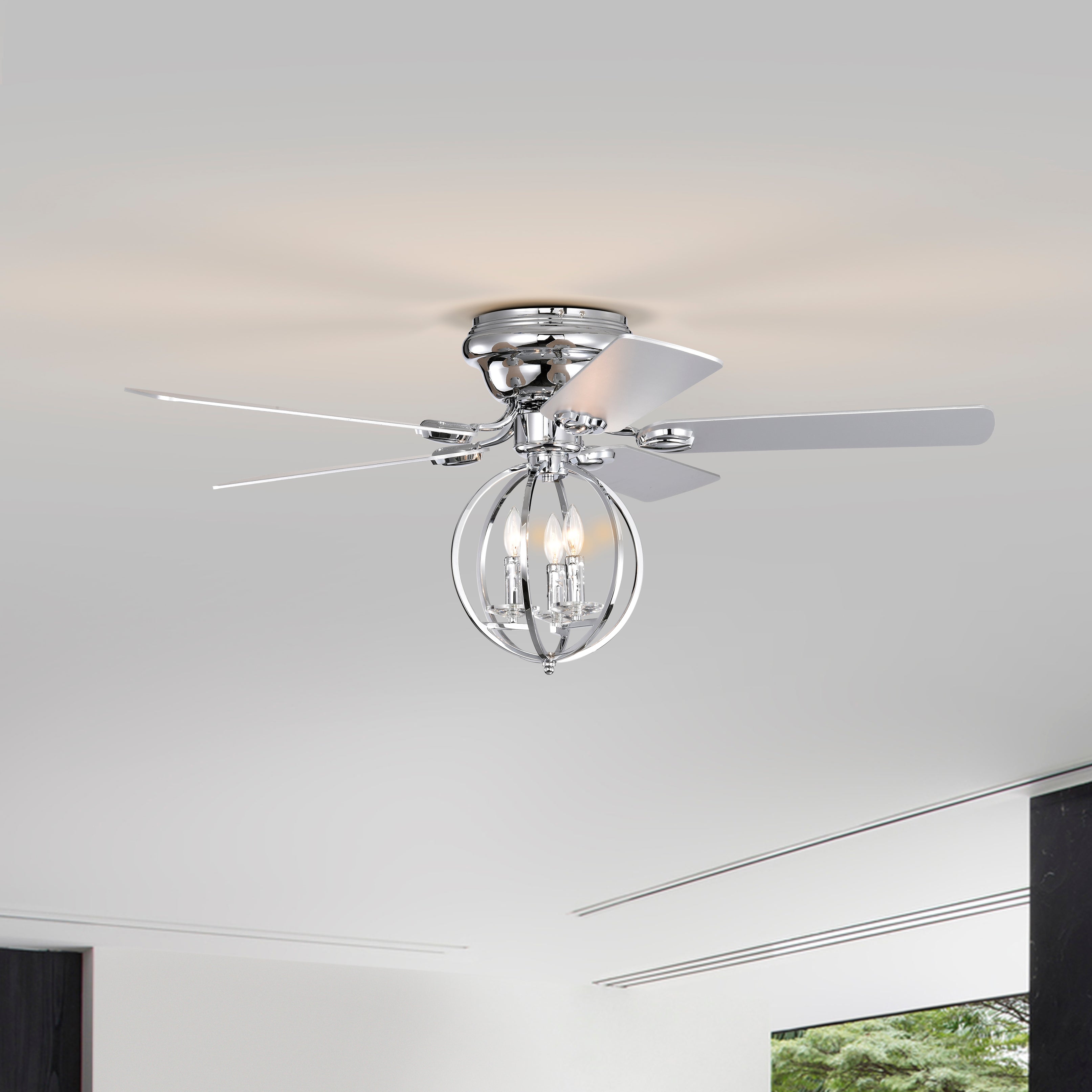 5-blade 52-inch Chrome Ceiling Fan with 3-Light  (NO INCLUDE BULB) Chandelier (Remote Controlled)--1