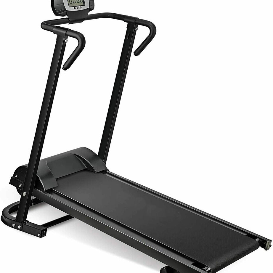 Folding Manual Walking Treadmill, Non-Electric Treadmill with Armrests and LCD Display, Suitable for Aerobic Sport Fitness Equipment in Home Gym, Office, Apartment--1