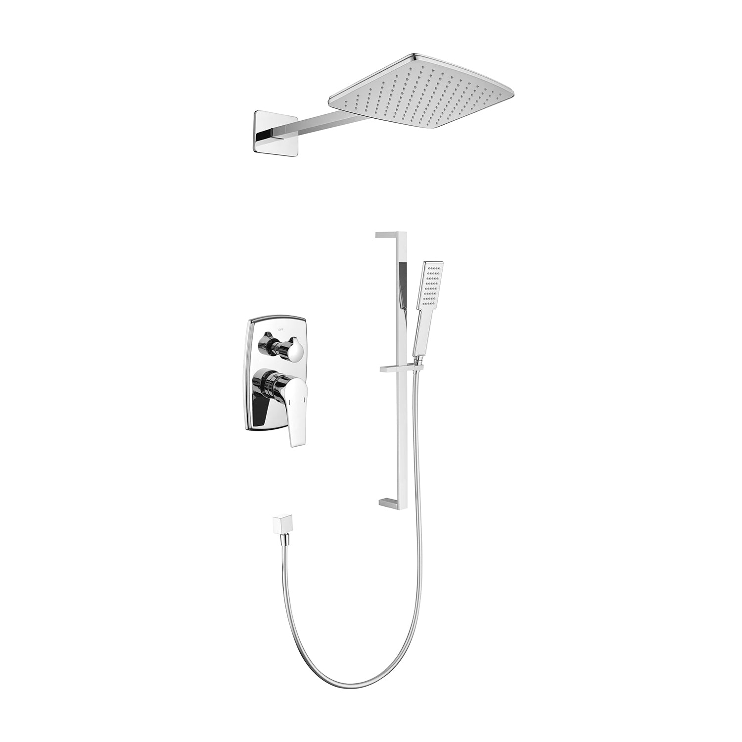 Shower System with Shower Head, Hand Shower, Slide Bar,, Shower Arm, Hose, Valve Trim, and Lever Handles--1