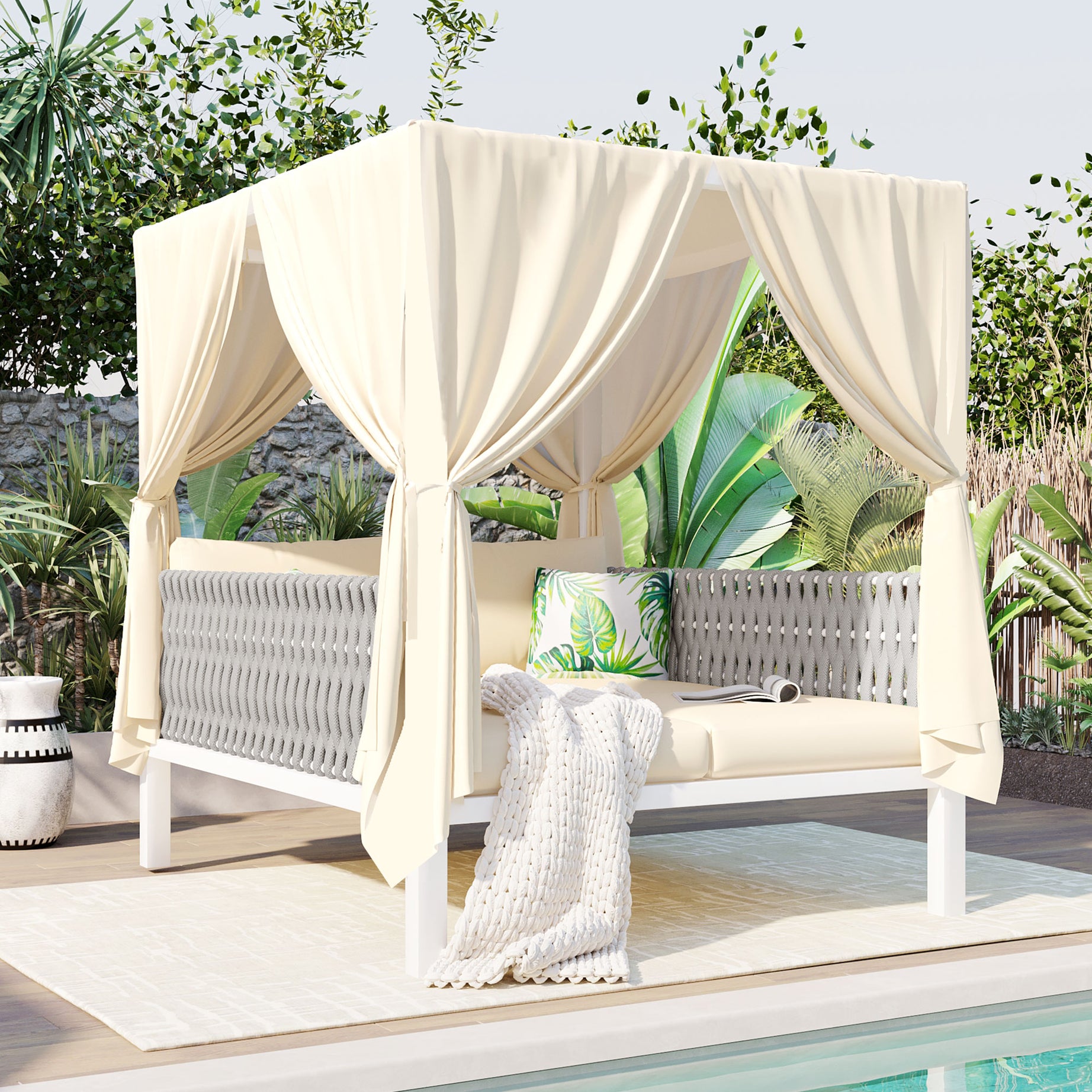 U_Style  Outdoor Patio Sunbed with Curtains, High Comfort, Suitable for Multiple Scenarios--1