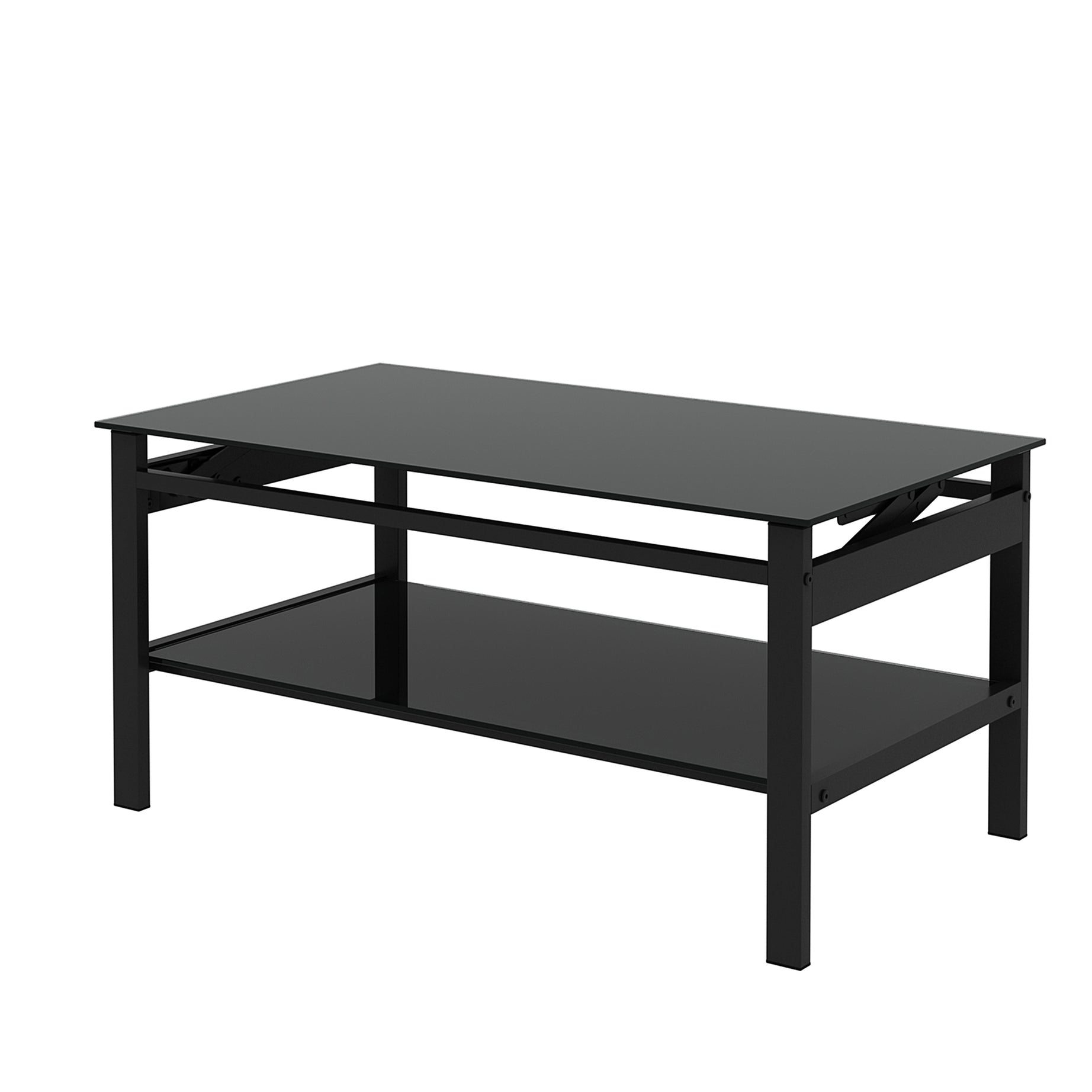 Glass Lift Top Coffee Table, Modern Simple 2-Layer Tempered Glass Coffee Table for Living Room, Black--1