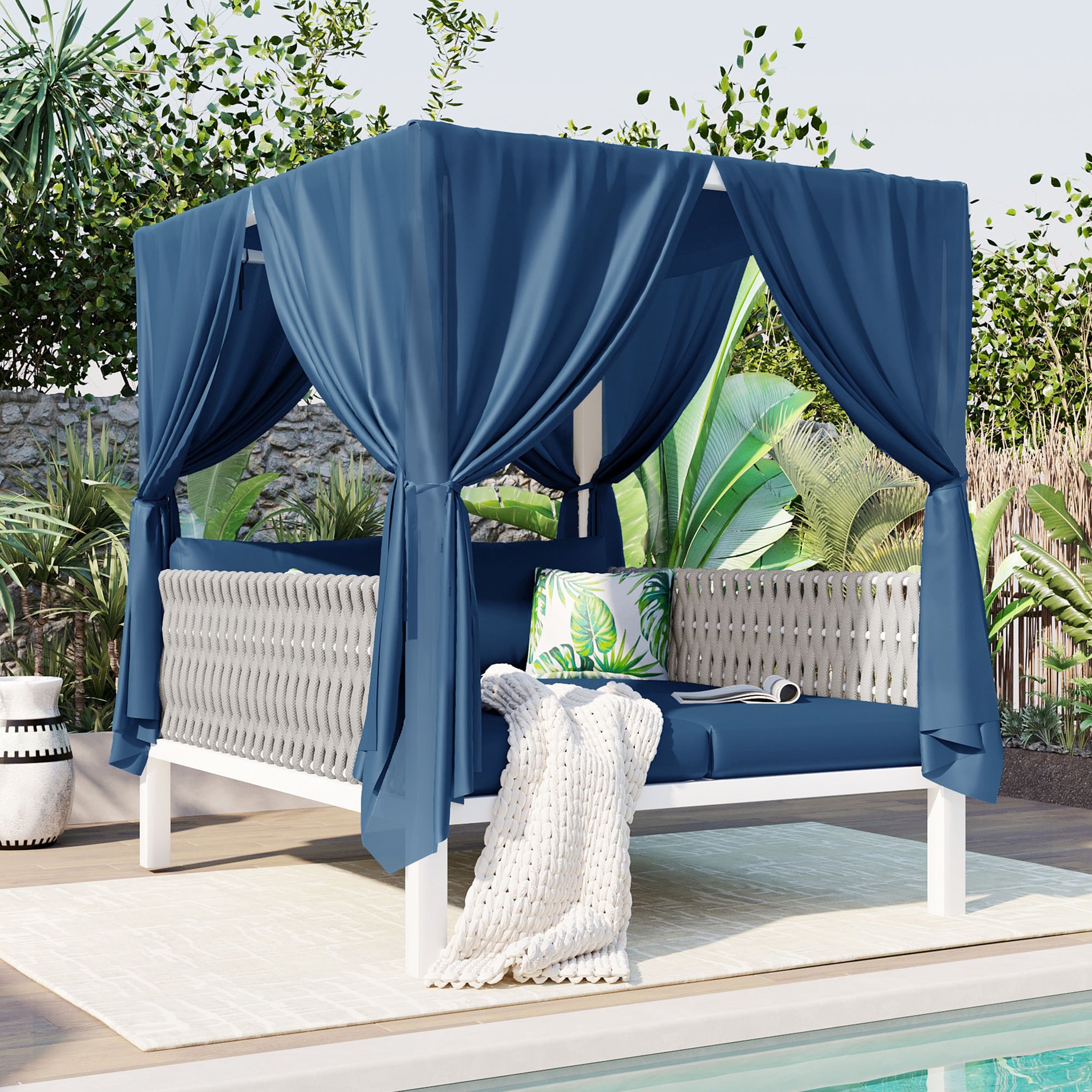 U_Style  Outdoor Patio Sunbed with Curtains, High Comfort, Suitable for Multiple Scenarios--1