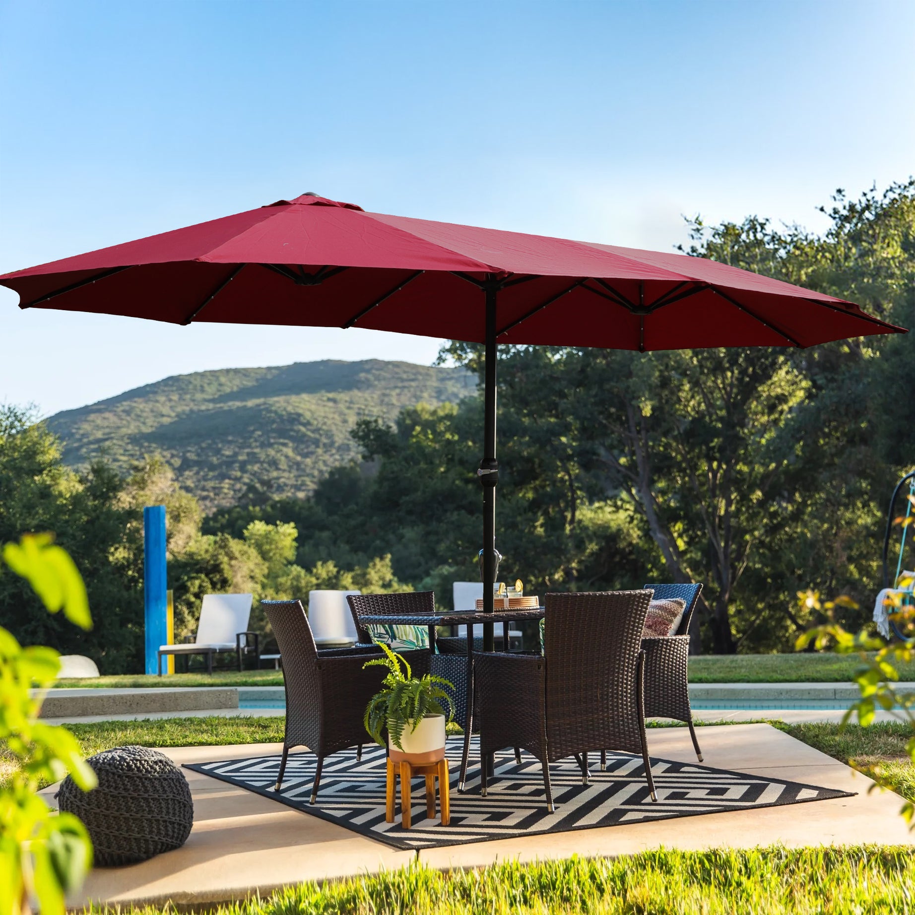 15x9ft Large Double-Sided Rectangular Outdoor Twin Patio Market Umbrella with light and base- red--1