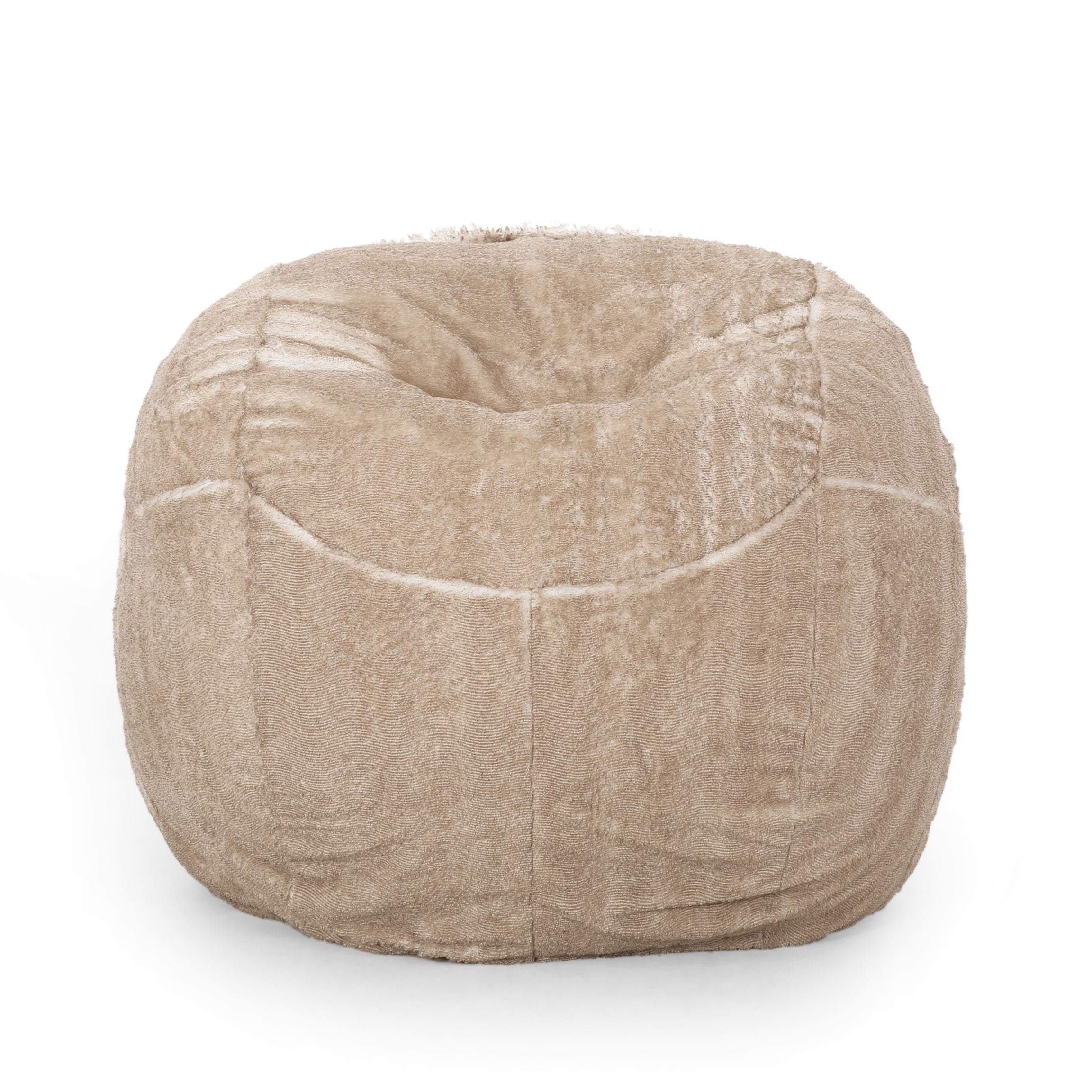 Vida 5 Foot Rounded Faux Fur Bean Bag, Snow White/ Beige--1