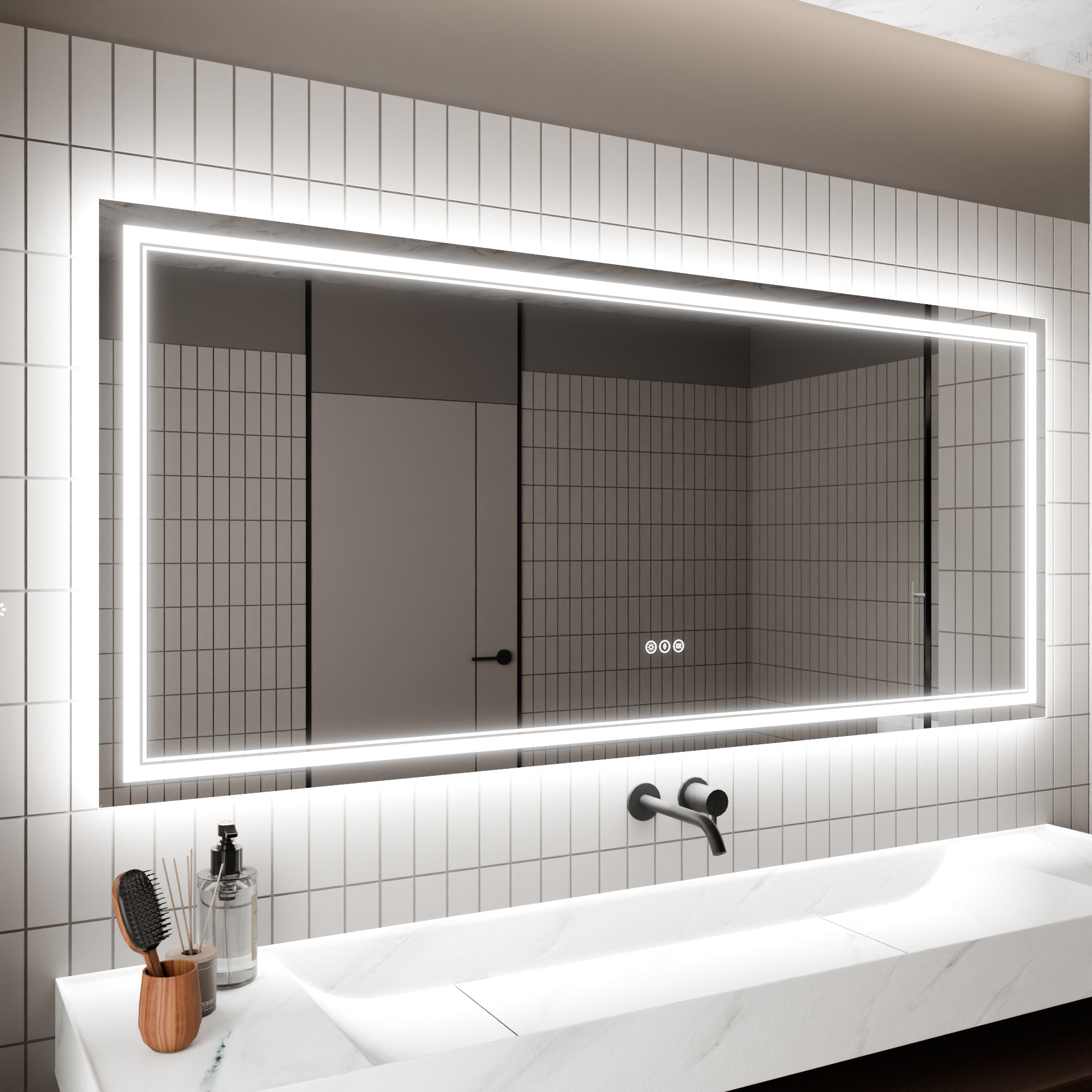 LED Bathroom Mirror, 32x72 inch Bathroom Vanity Mirrors with Lights, Mirrors for Wall with Smart Touch Button, Anti-Fog, Memory Function, Stepless Dimmable Makeup Mirror (Horizontal/Vertical)--1