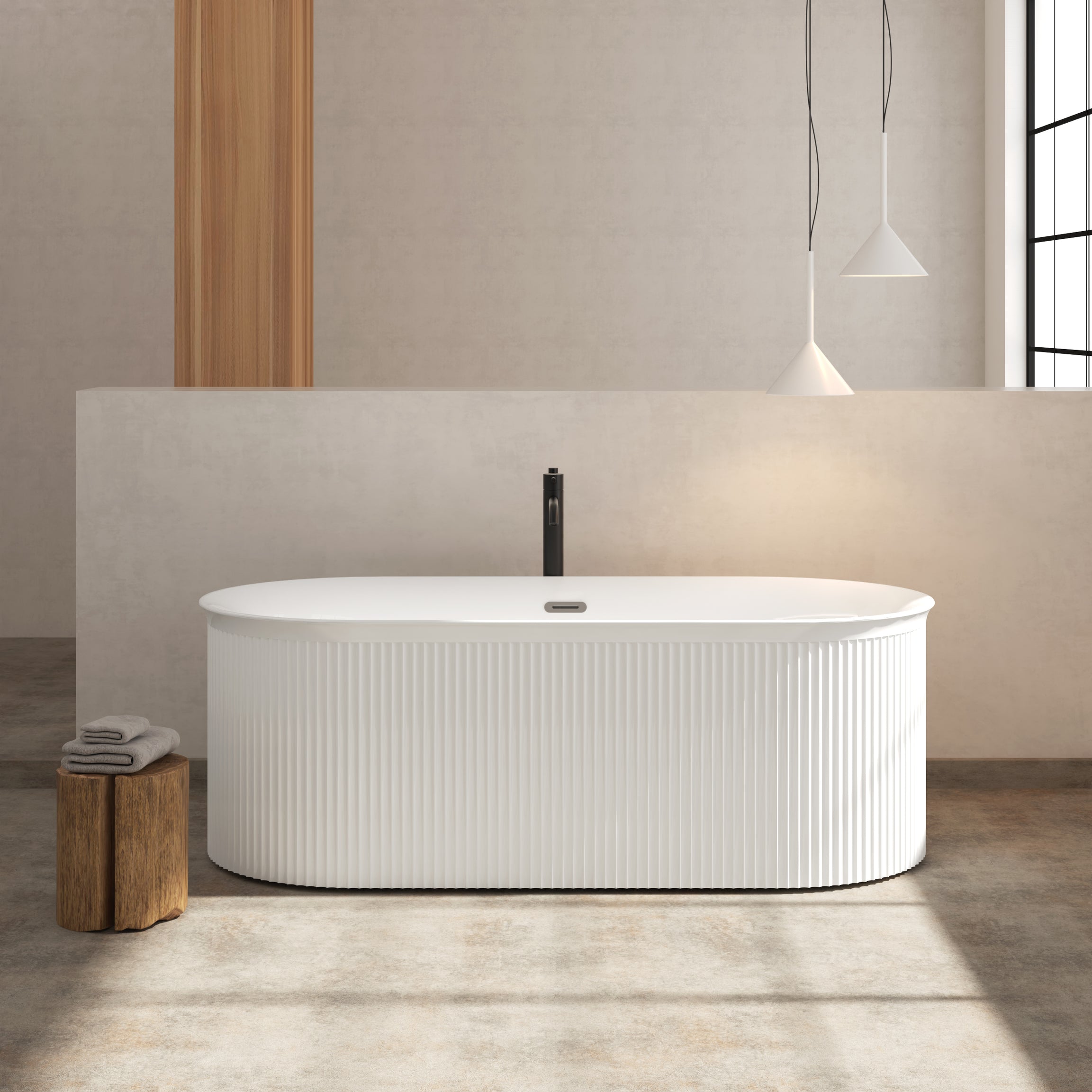 67" Acrylic Freestanding Bathtub-Acrylic Soaking Tubs, Fluted style-Gloss White Freestanding Bathtub With Classic Slotted Overflow and Toe-tap Drain in Chrome, 02149--1