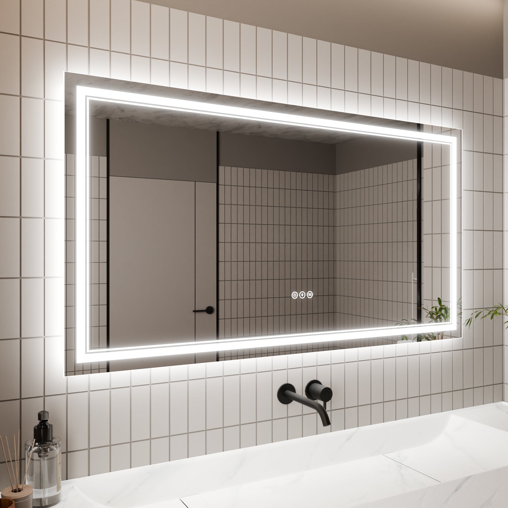 LED Bathroom Mirror, 30x55 inch Bathroom Vanity Mirrors with Lights, Mirrors for Wall with Smart Touch Button, Anti-Fog, Memory Function, Stepless Dimmable Makeup Mirror (Horizontal/Vertical)--1