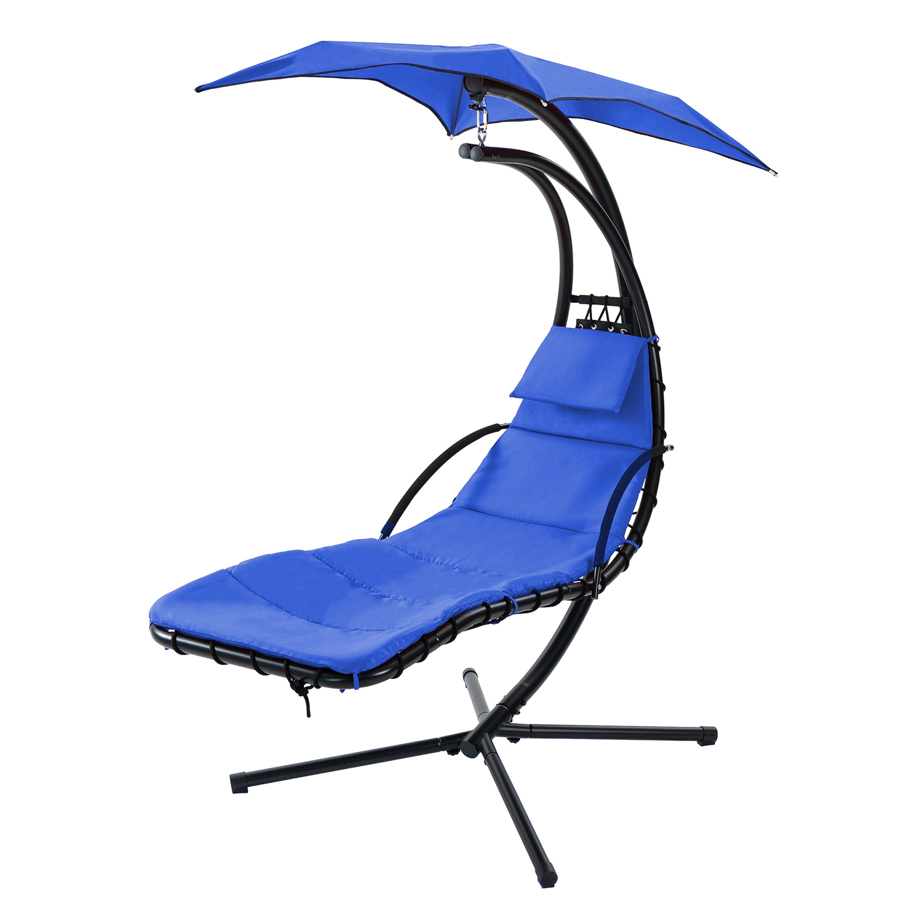 Hanging Chaise Lounger with Removable Canopy, Outdoor Swing Chair with Built-in Pillow, Hanging Curved Chaise Lounge Chair Swing for Patio Porch Poolside, Hammock Chair with Stand (Navt)--1