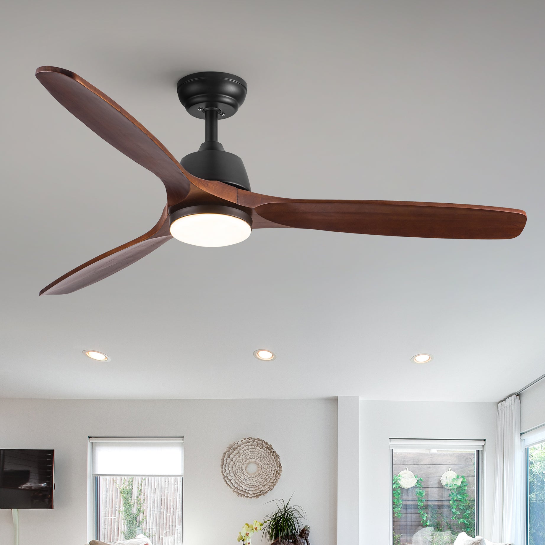 52" YUHAO Farmhouse Rustic  LED Ceiling Fan with Remote Control--1