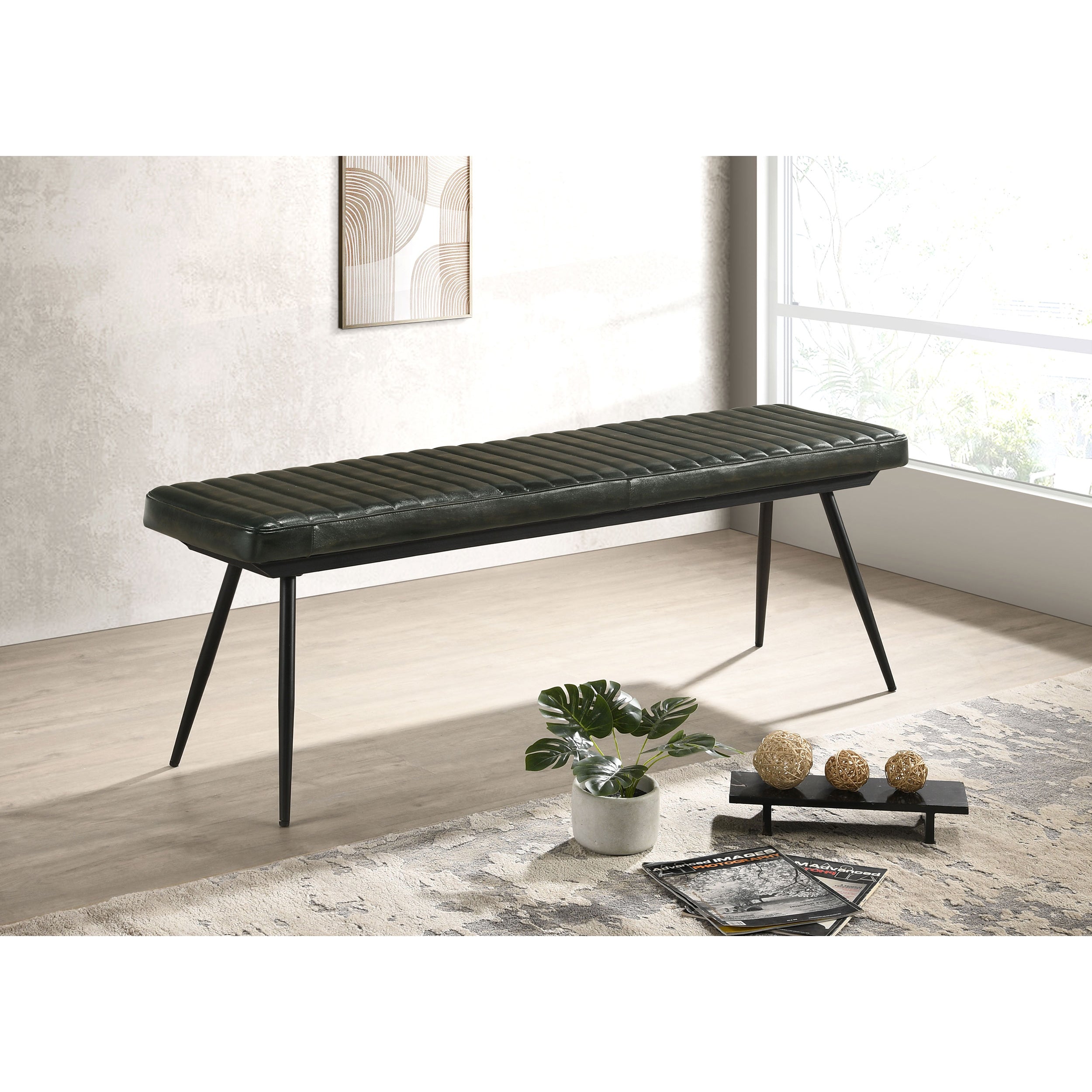 Espresso and Black Tufted Cushion Side Bench--1