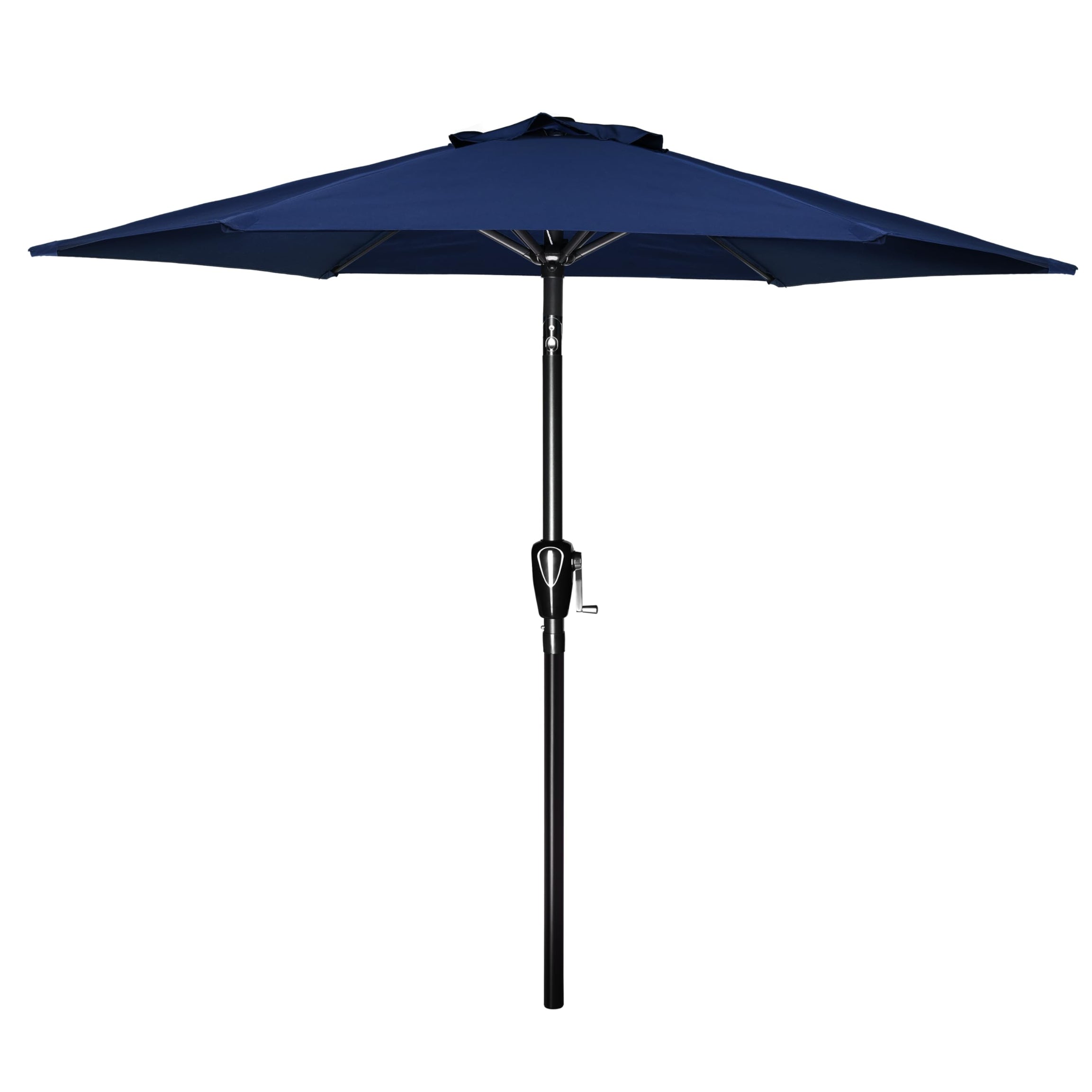 7.5ft Patio Outdoor Table Market Yard Umbrella with Push Button Tilt/Crank, 6 Sturdy Ribs for Garden, Deck, Backyard, Pool, Dark Blue--1