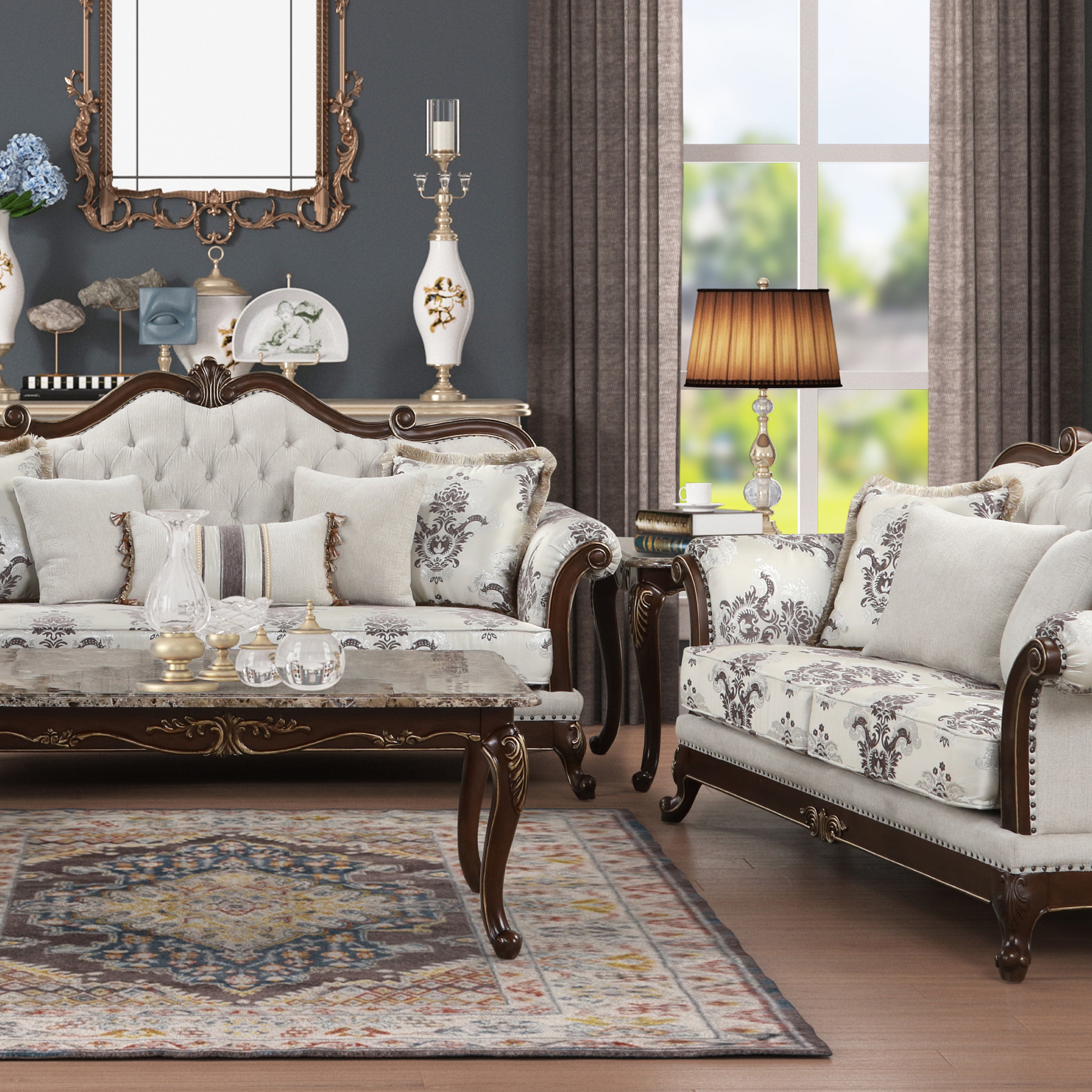 Gloria Traditional Style 2PC button tufted Living Room Set--1