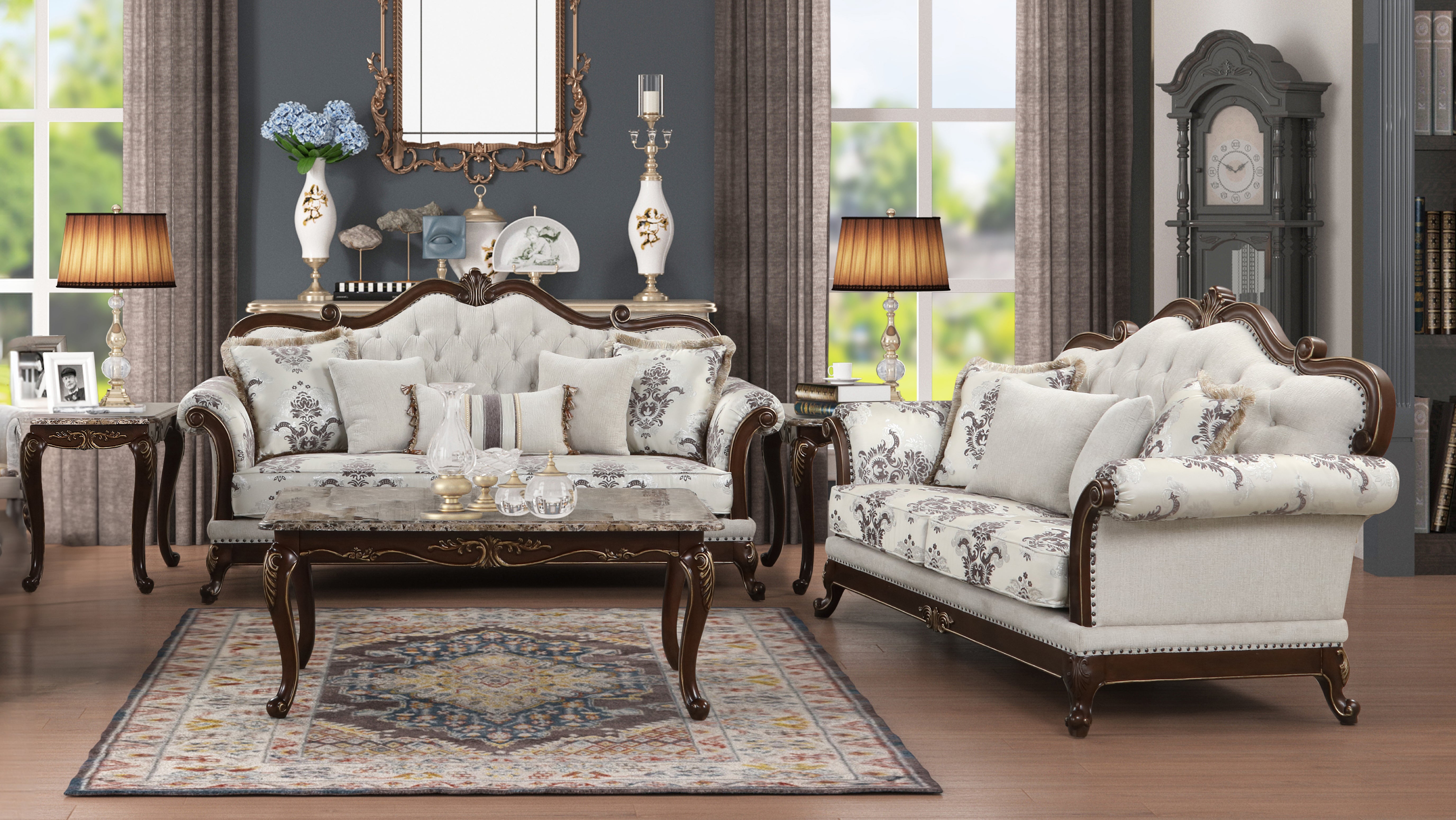 Gloria Traditional Style 2PC button tufted Living Room Set--1