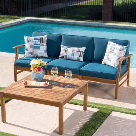 PERLA 3 SEATER SOFA AND TABLE SET, BLUE--1