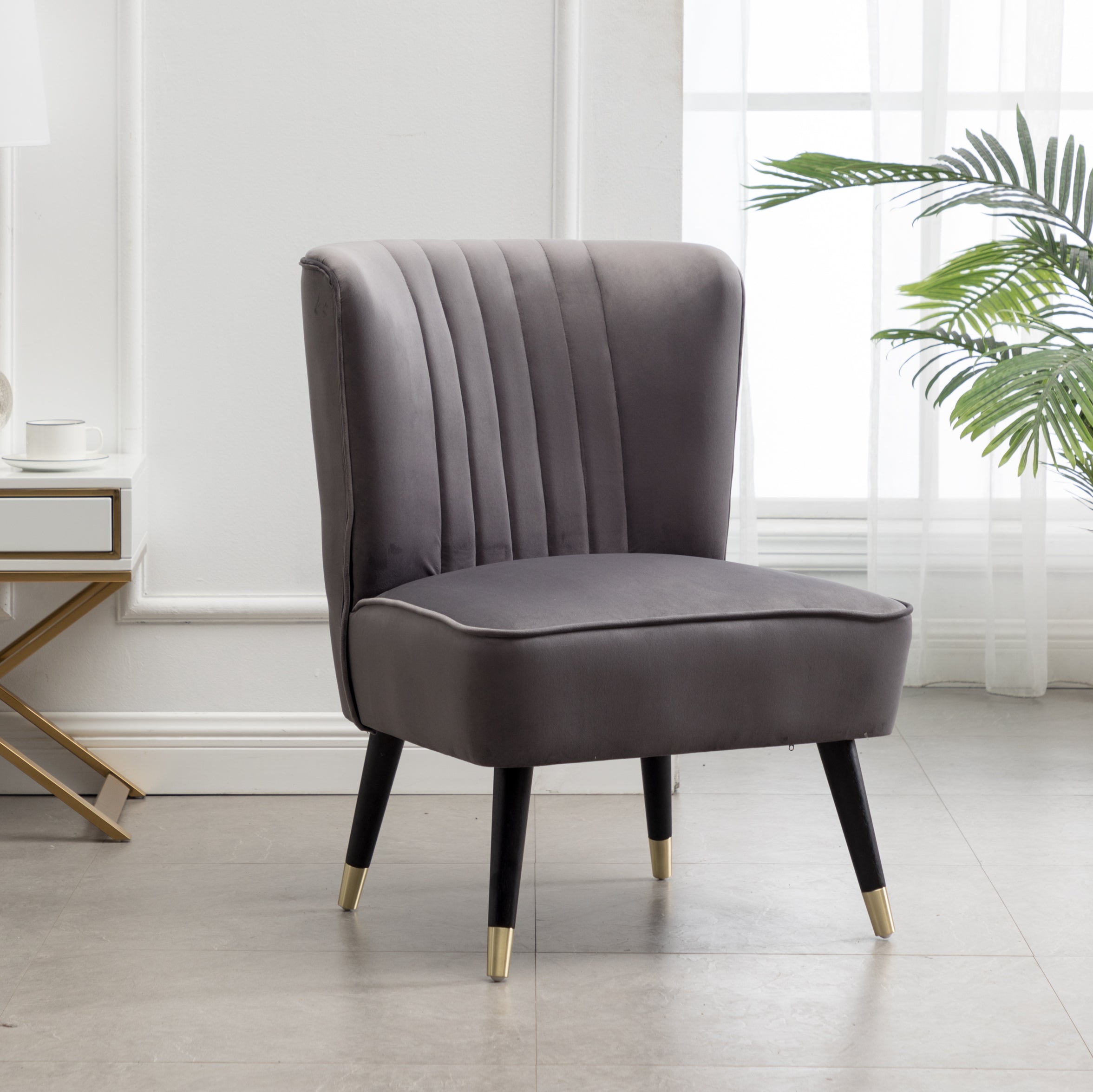 Elon Contemporary Velvet Upholstered Accent Chair, Gray--1