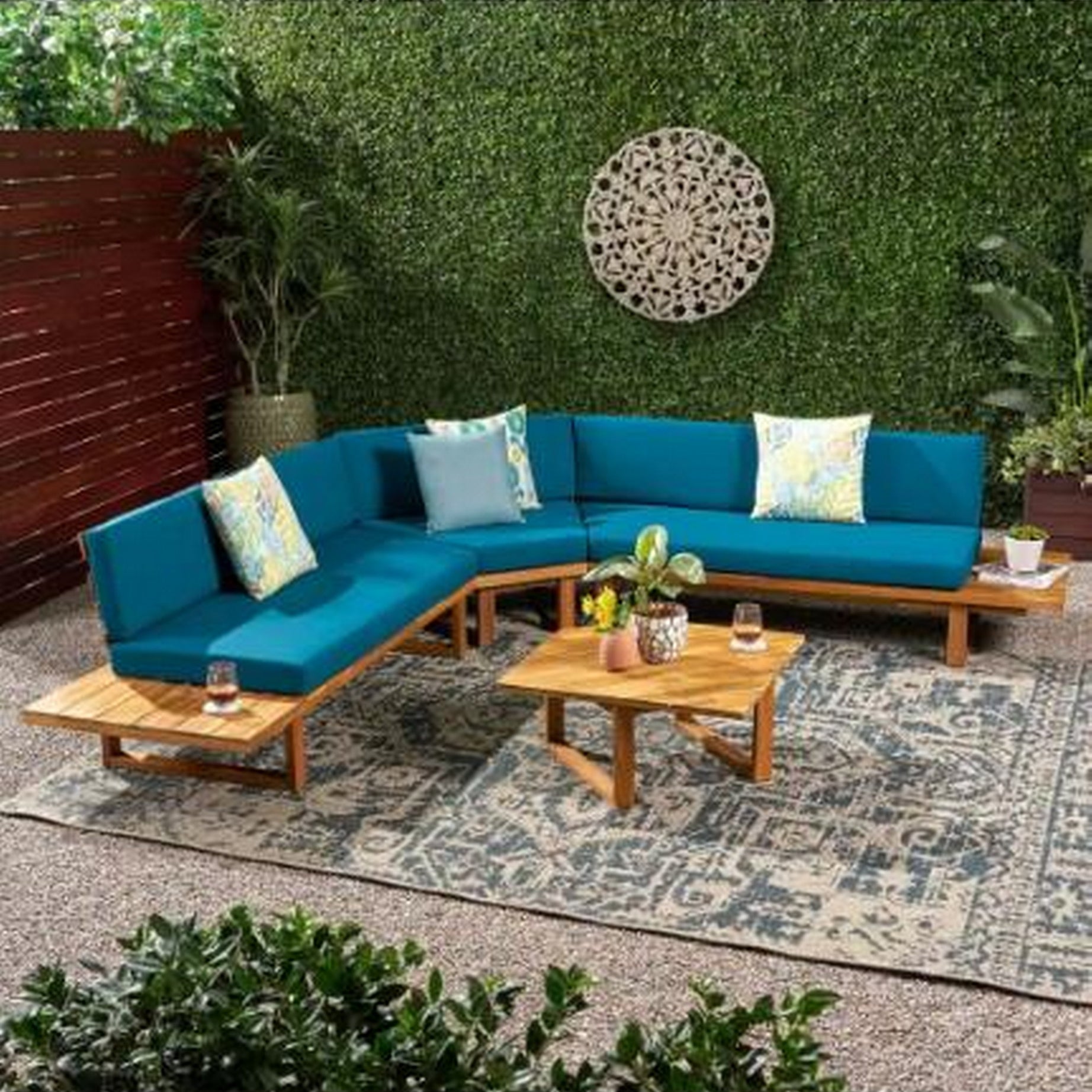 MIRABELLE 5 SEATER SECTIONAL SOFA SET WITH CUSHIONS, DARK TEAL--1