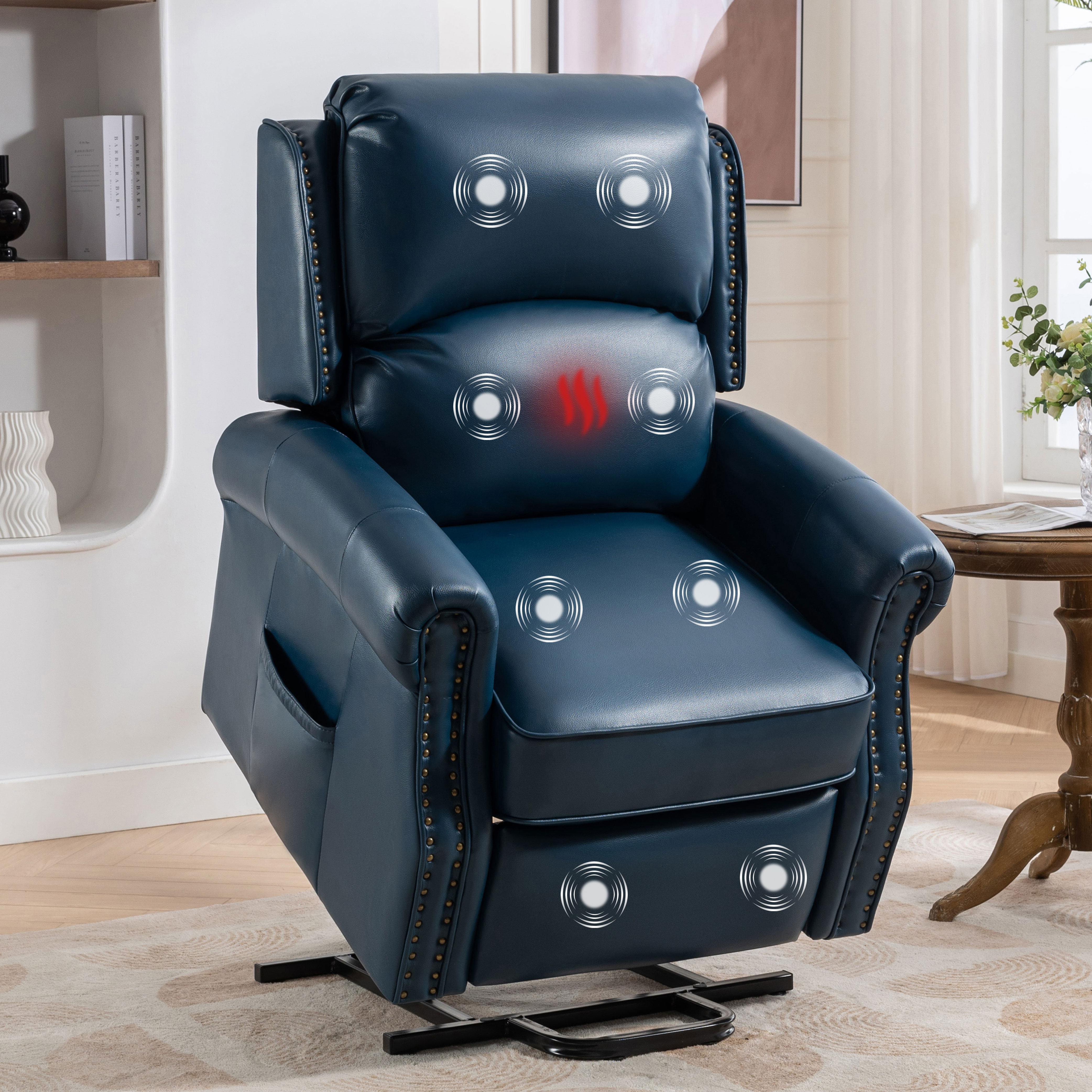 Lehboson Lift Recliner Chair, Electric Power Lift Recliner Chair for Elderly With Eight Points Massage And Heating,(Navy Blue)--1